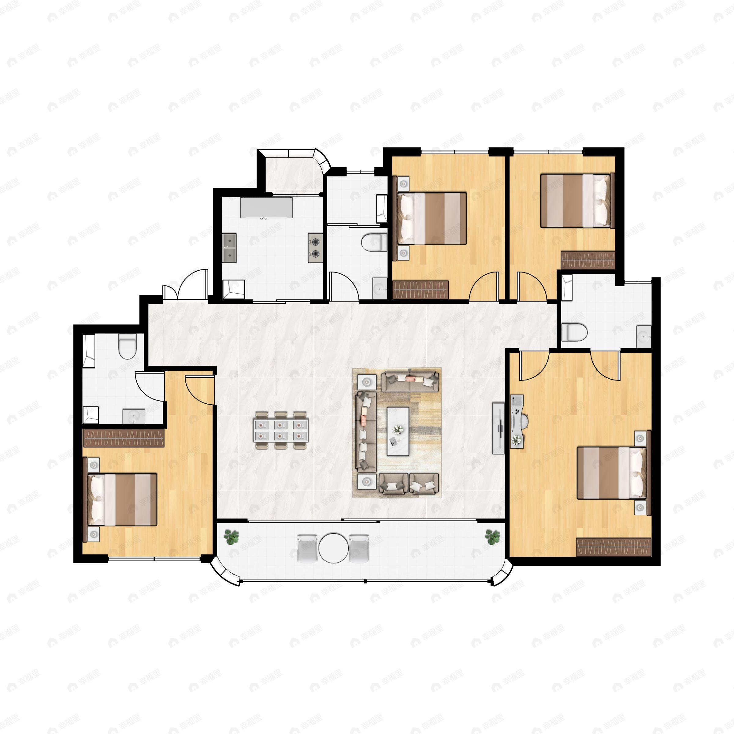 4室2厅3卫建面162平户型图