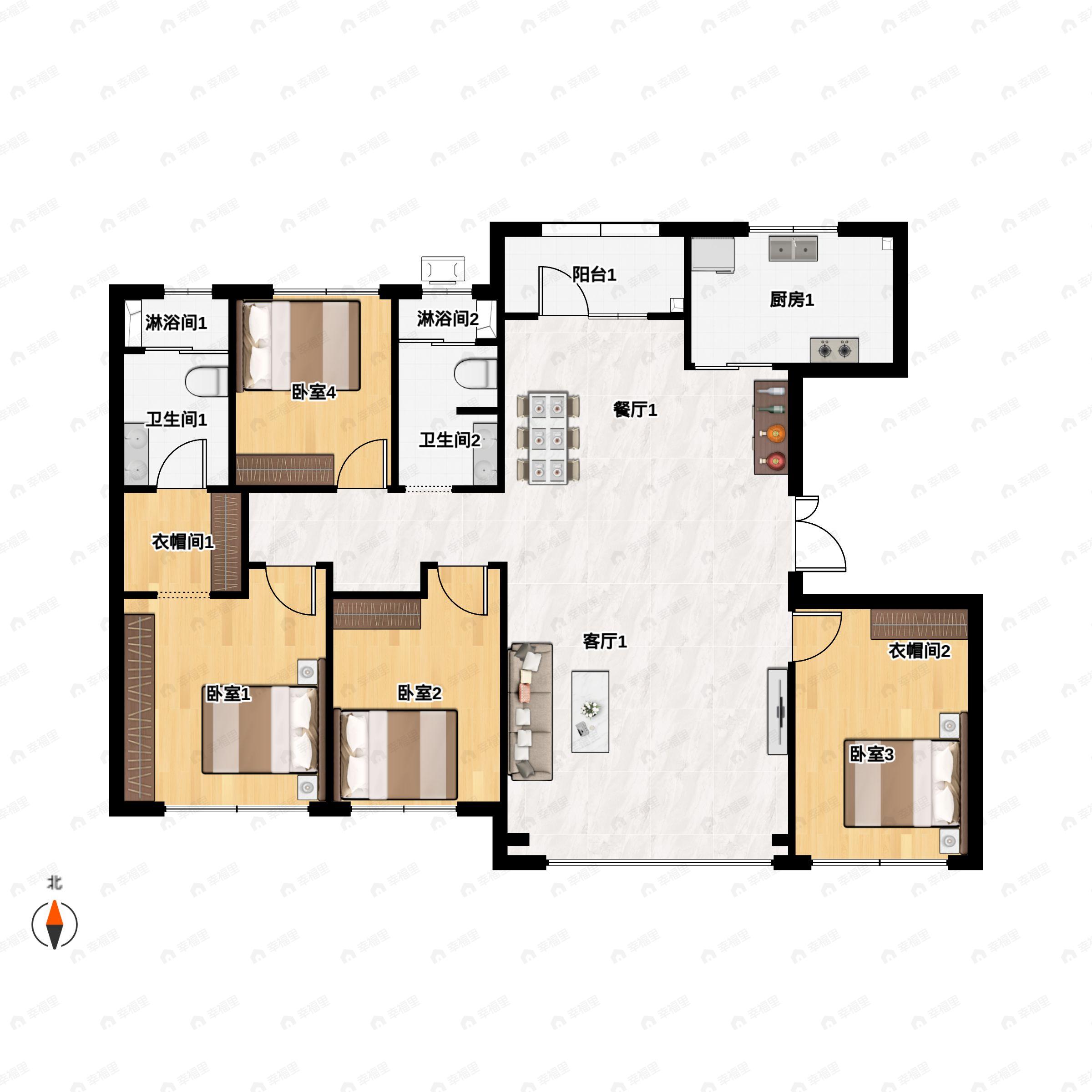 4室2厅2卫建面165平户型图