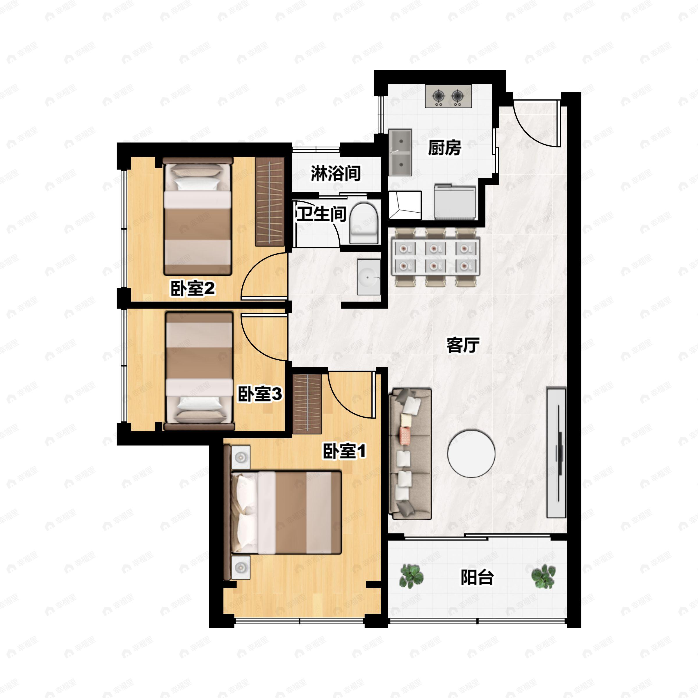 3室2厅1卫建面86平户型图
