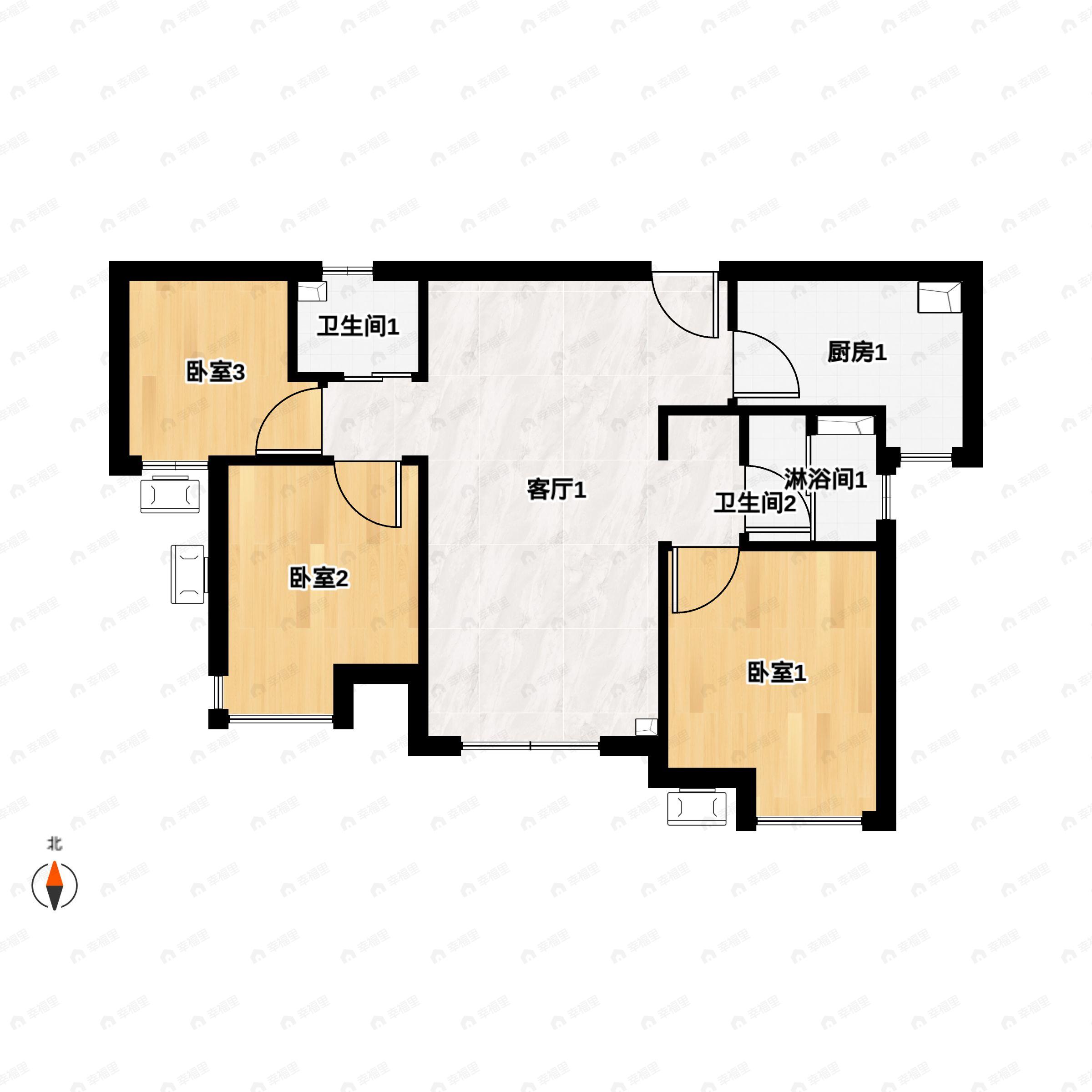 3室2厅2卫建面81平户型图