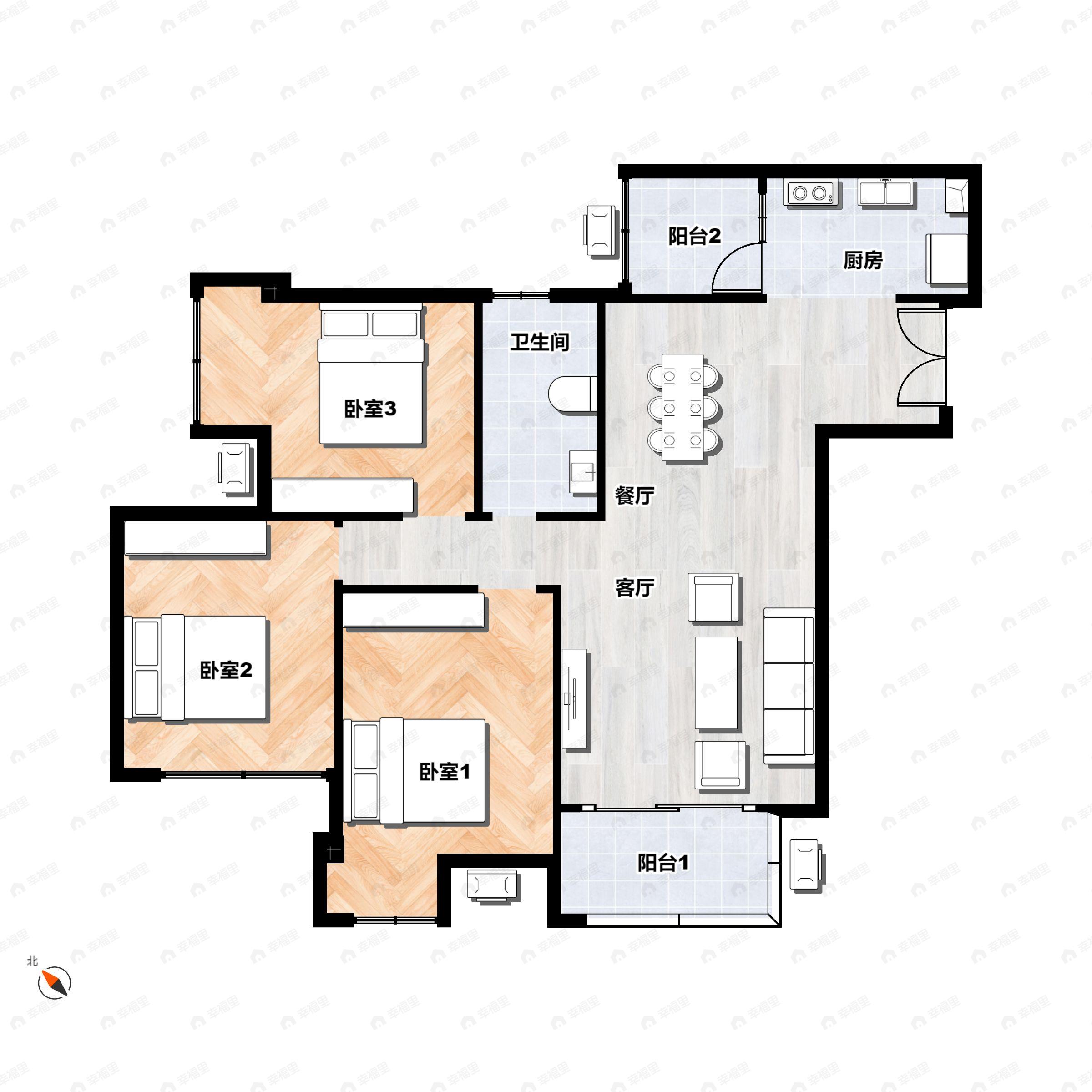 3室2厅1卫建面89平东南户型图