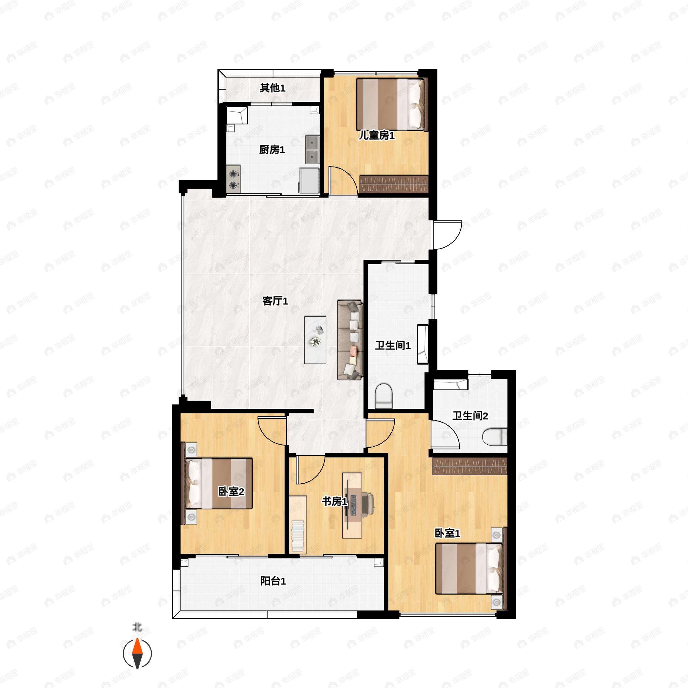 4室2厅2卫建面131平北|南户型图