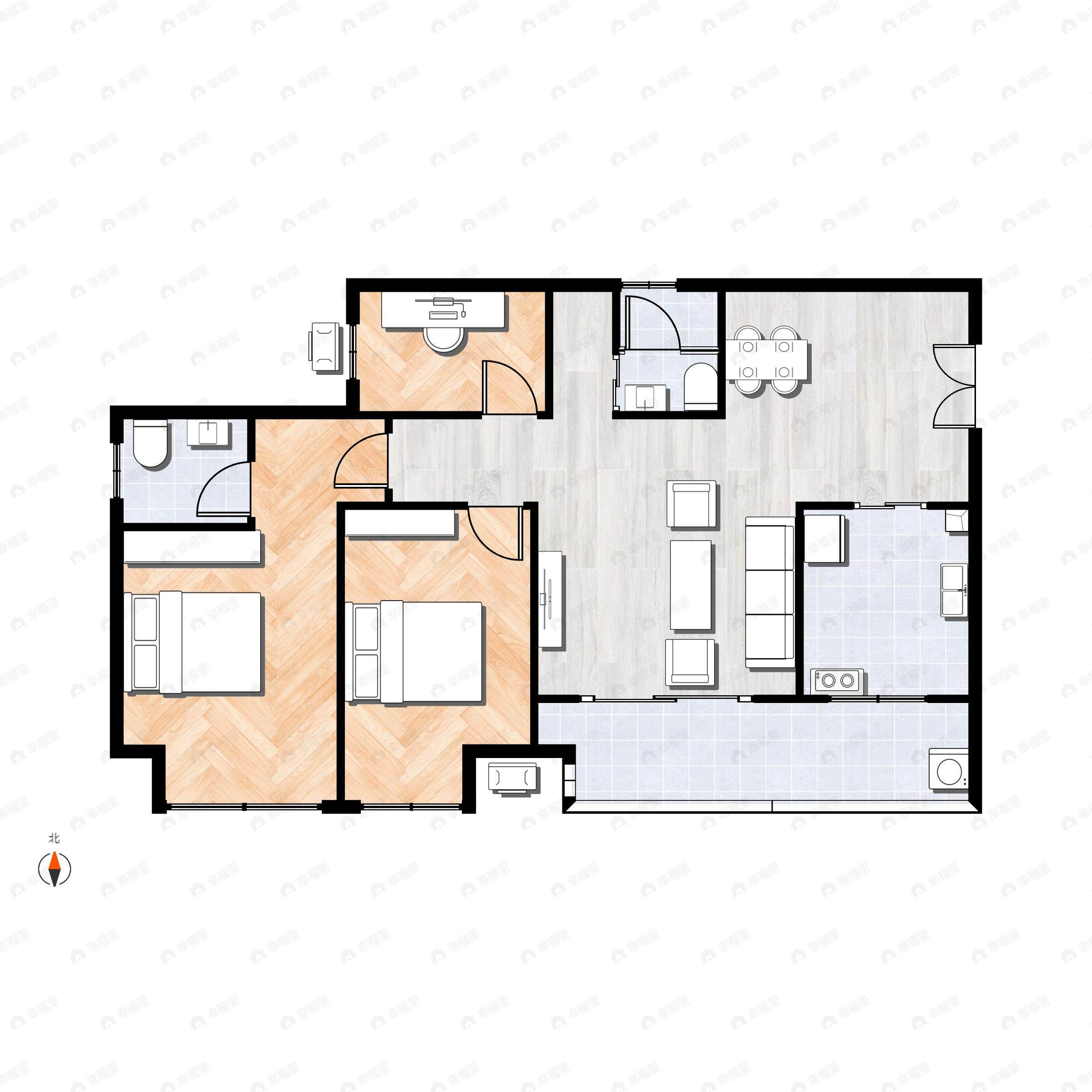 3室2厅2卫建面87平西南户型图