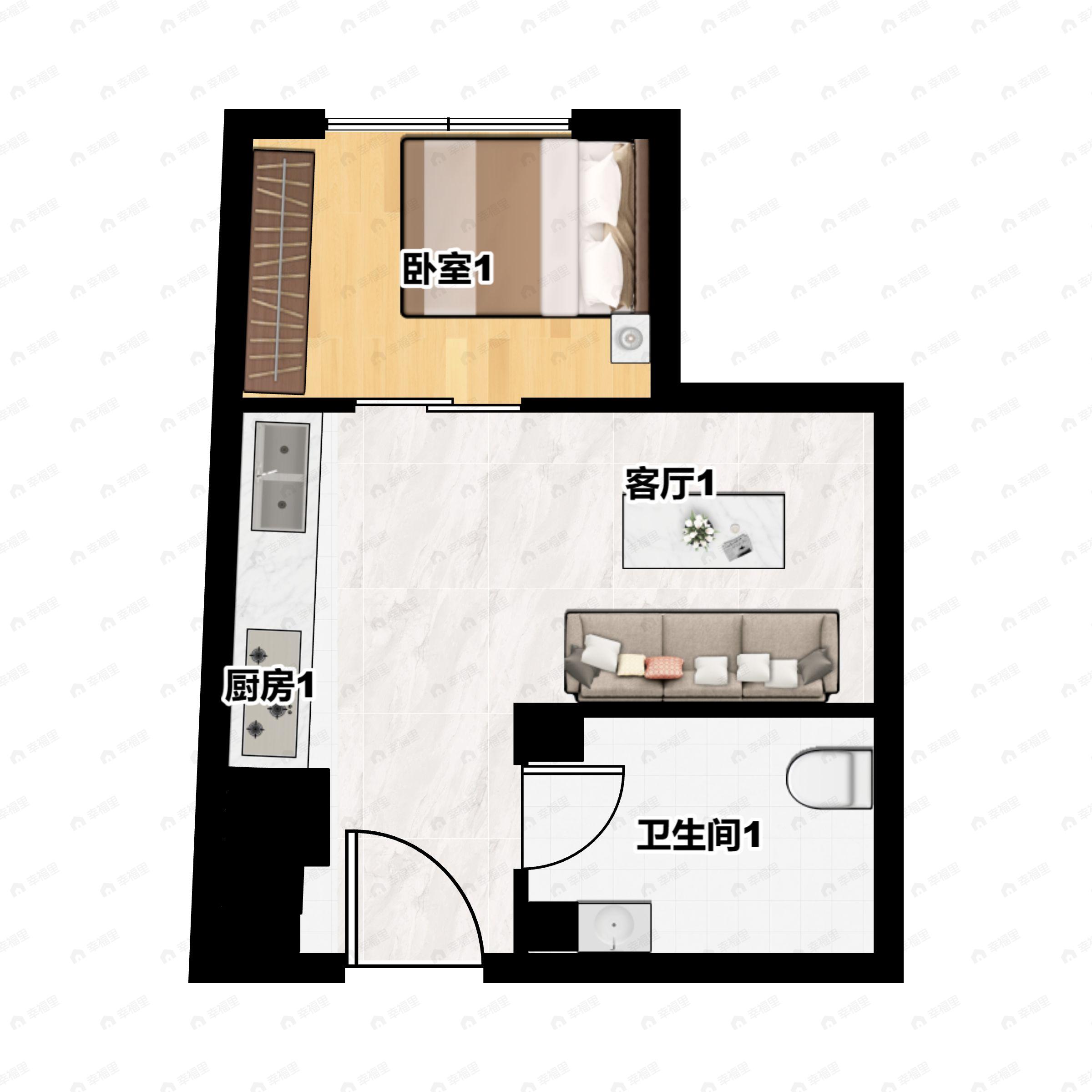 1室1厅1卫建面60平户型图