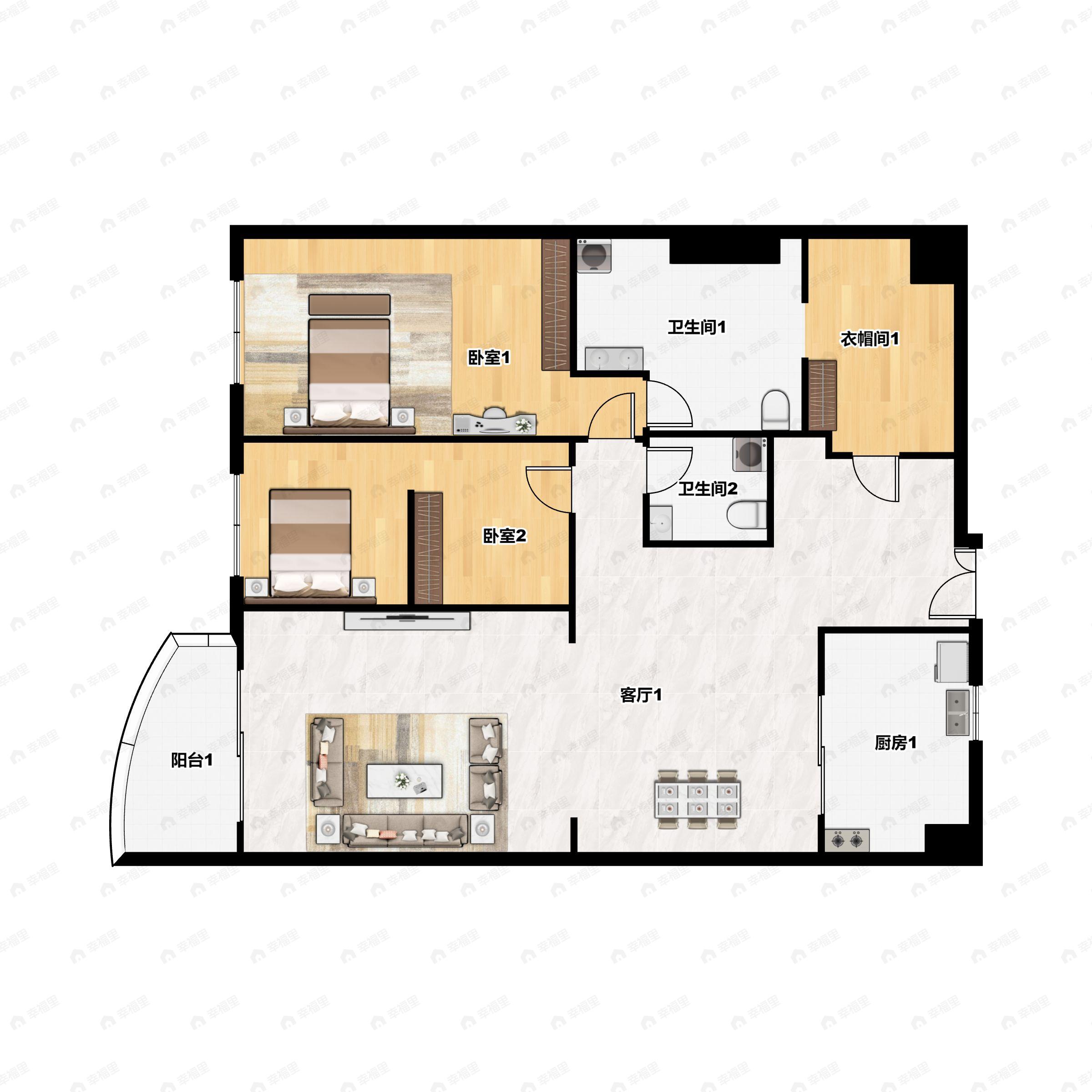 2室2厅2卫建面195平户型图