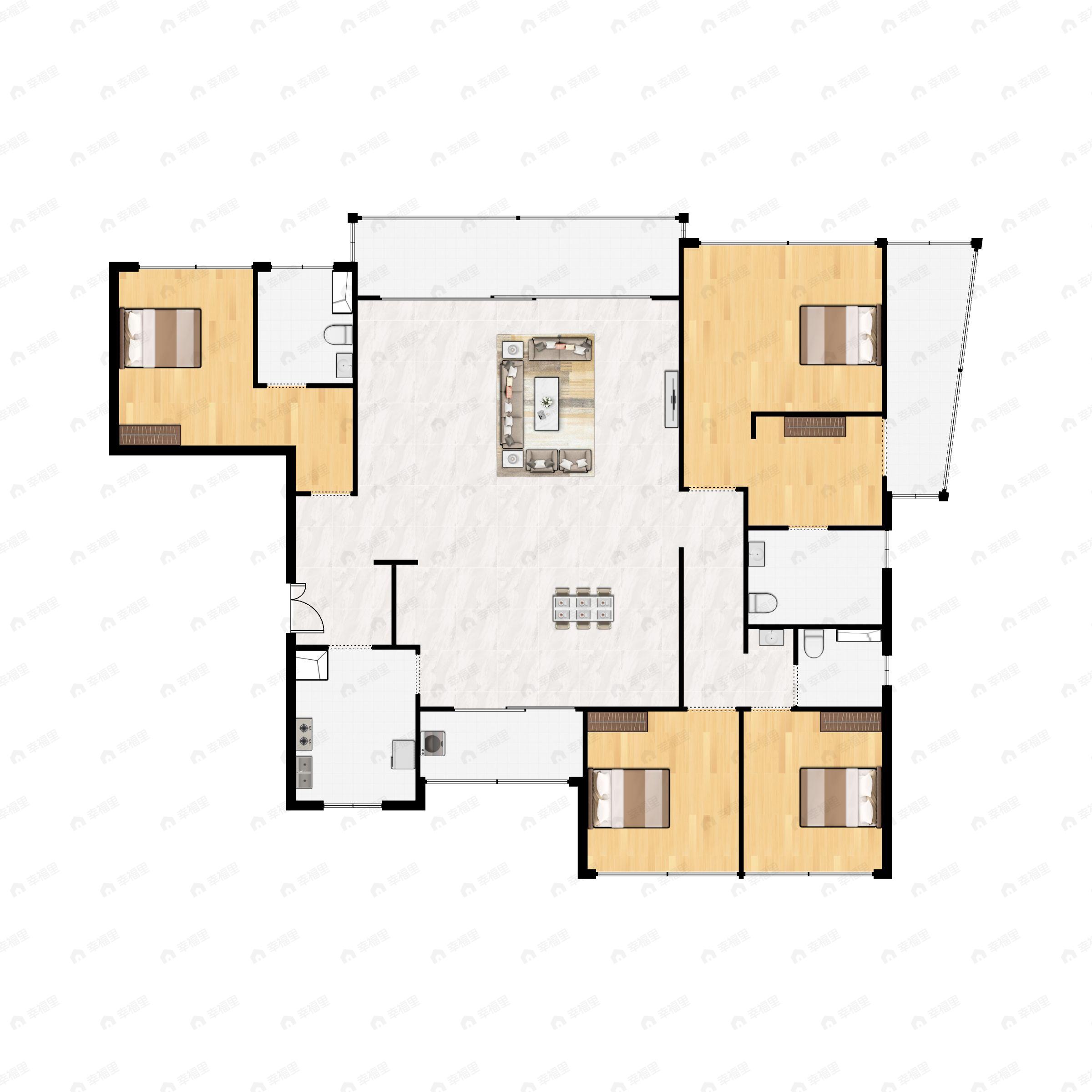 4室2厅3卫建面196平南户型图