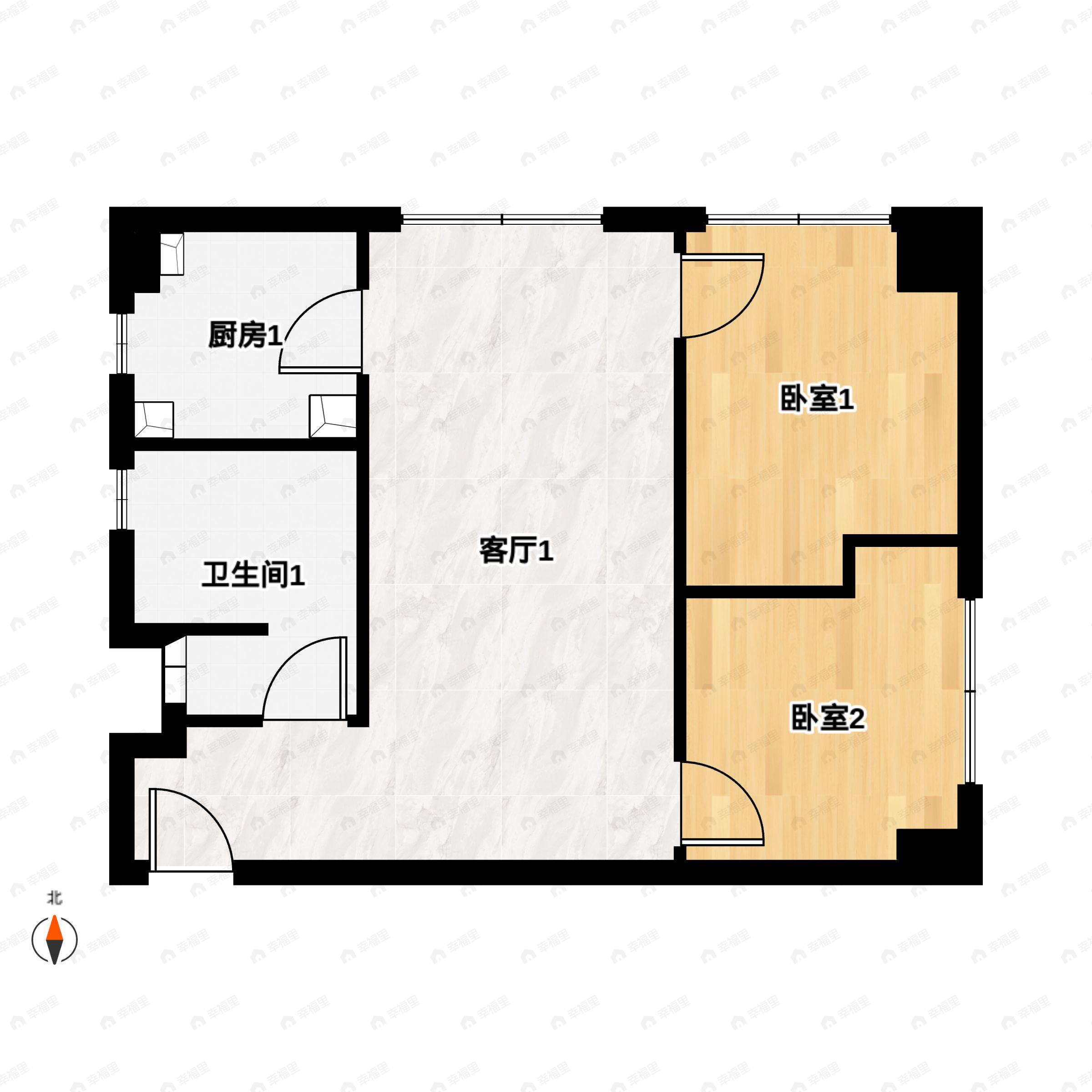 2室2厅1卫建面76平户型图