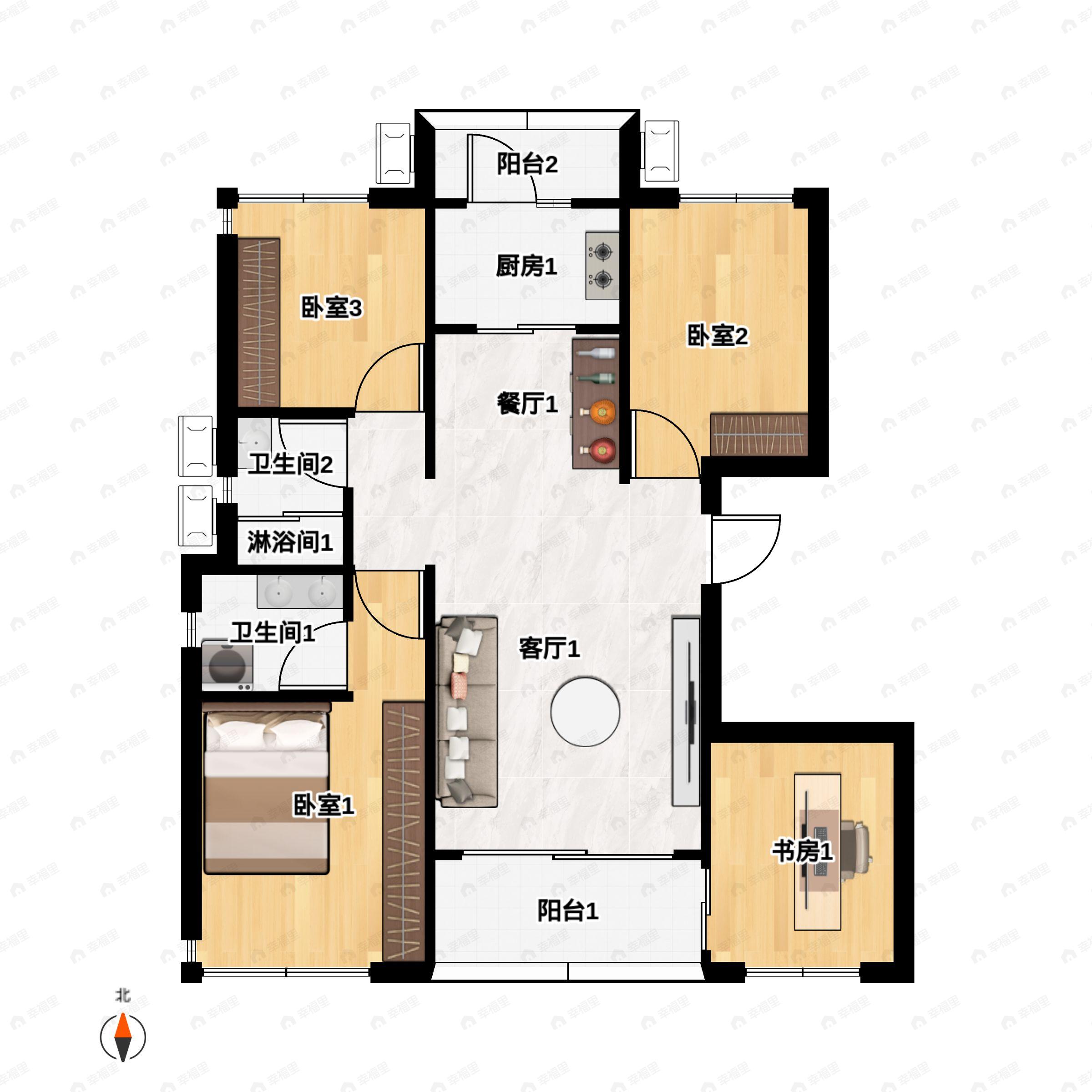4室2厅2卫建面120平南|北户型图