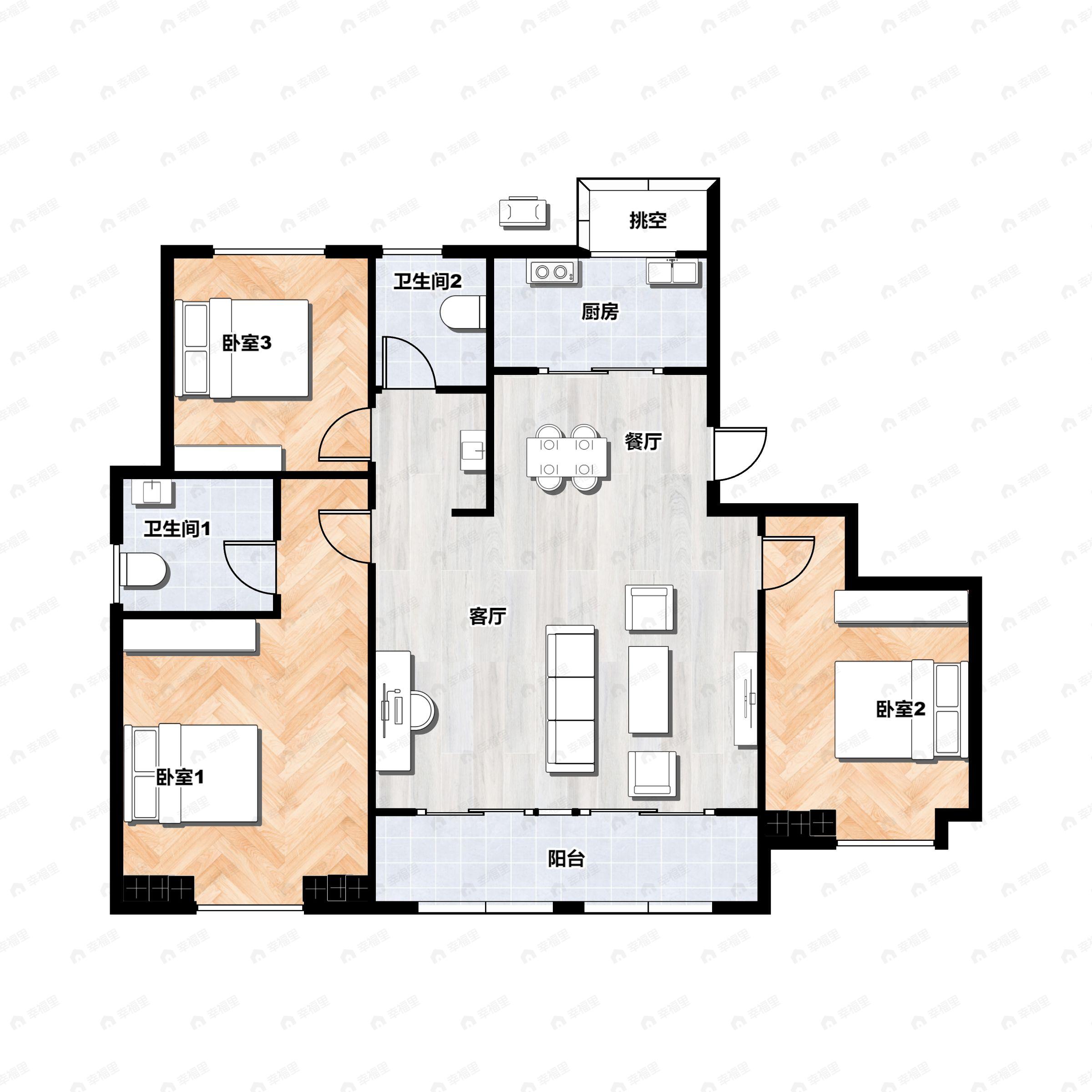 3室2厅2卫建面120平户型图