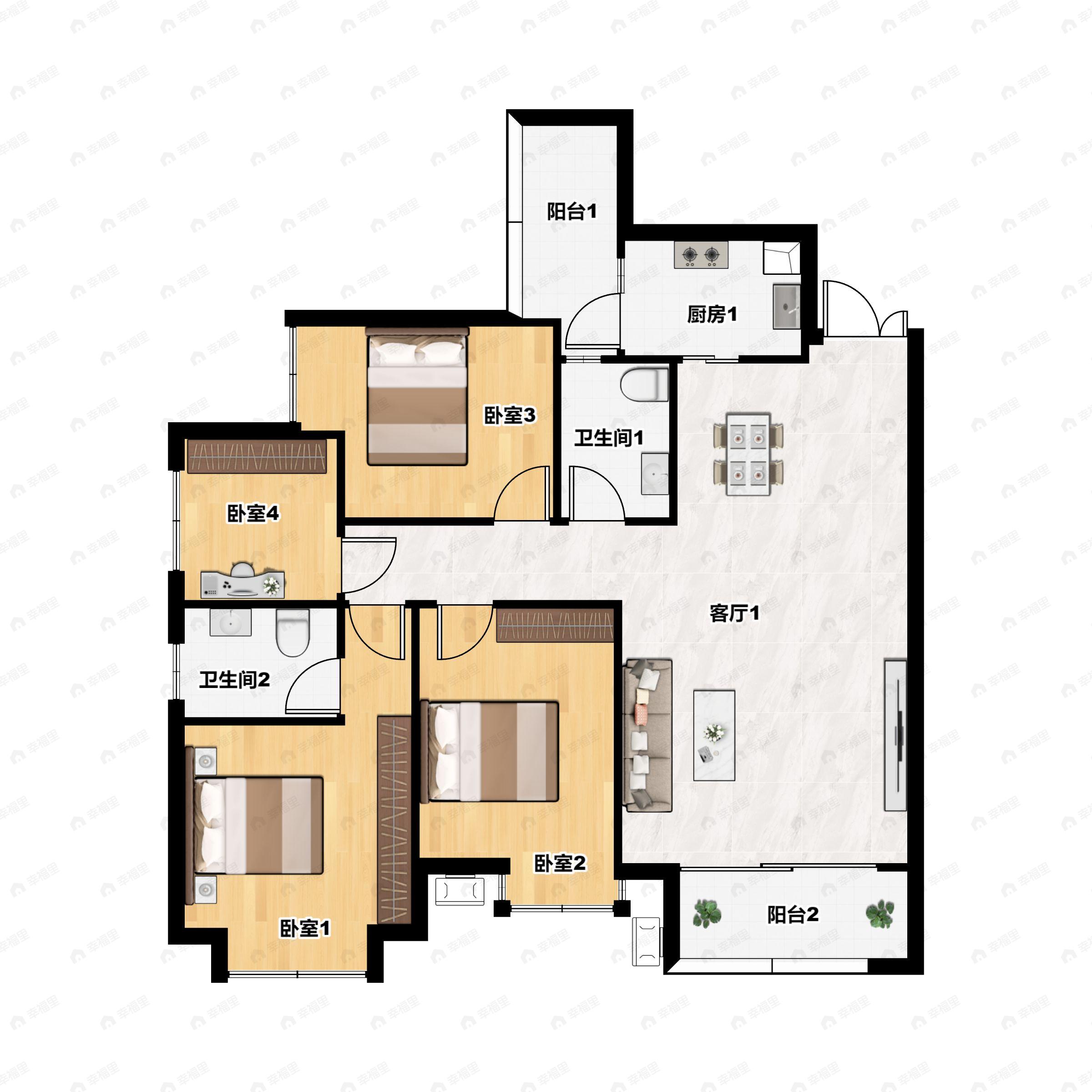 4室2厅2卫建面119平南户型图