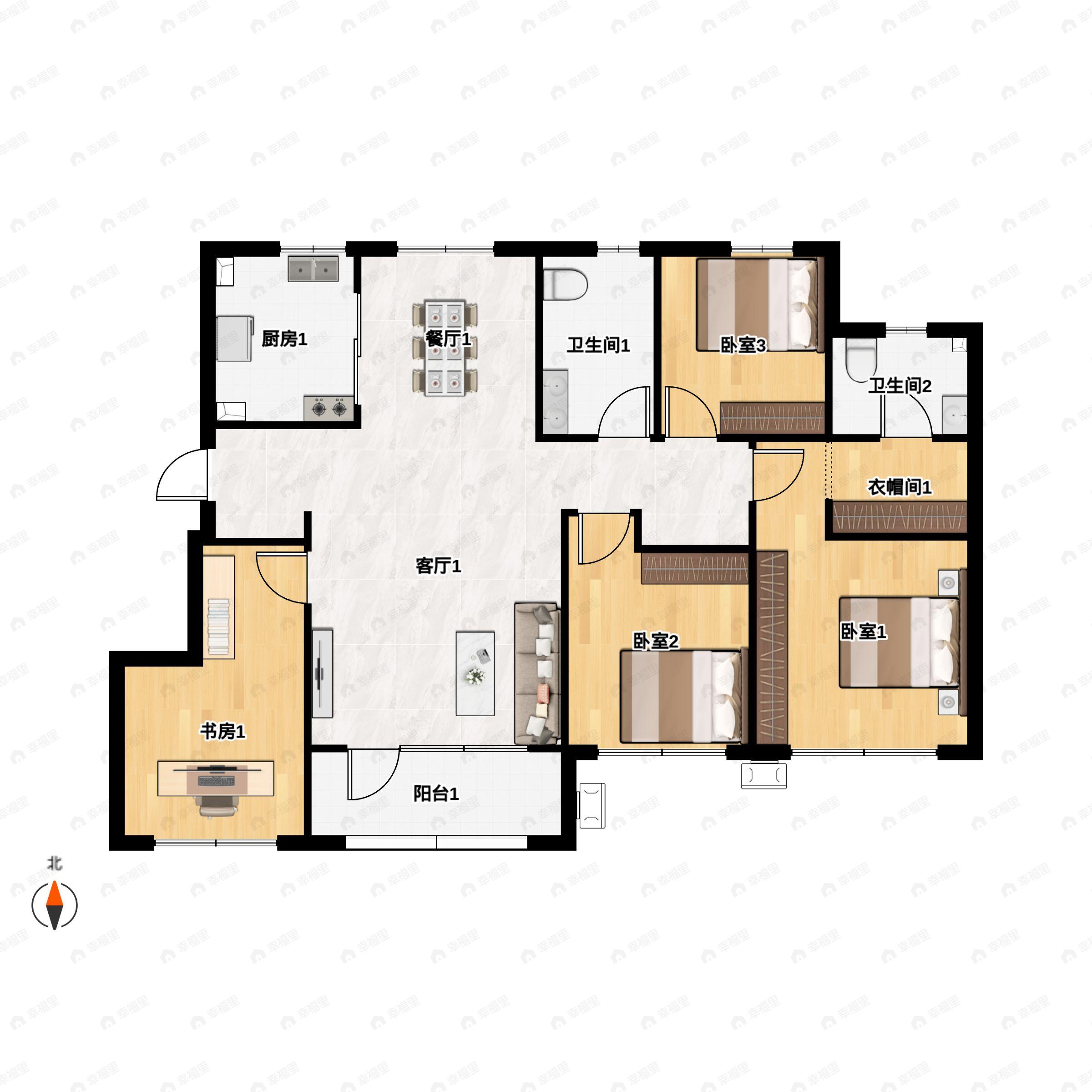 4室2厅2卫建面127平南|北户型图