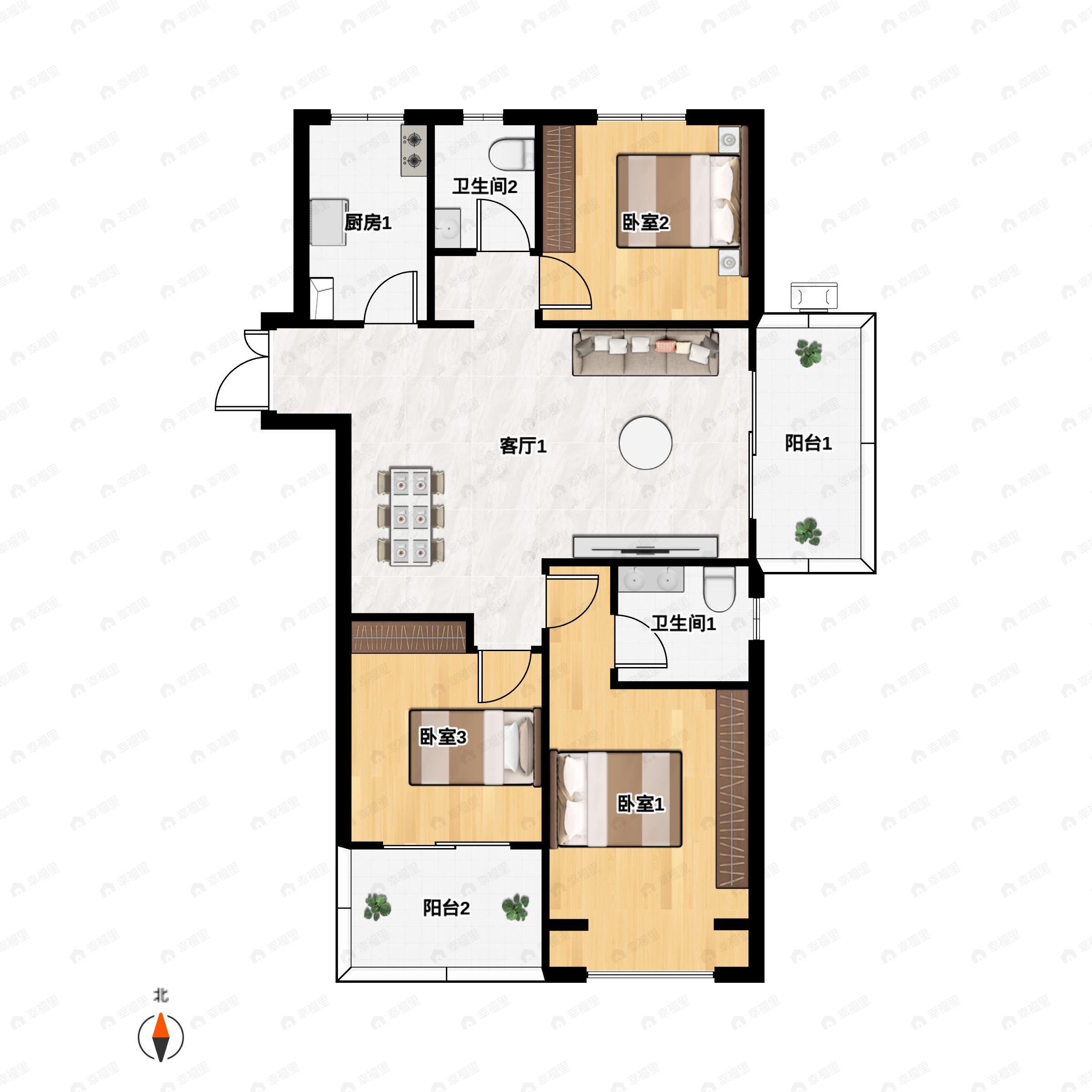 君河湾3室2厅2卫户型图