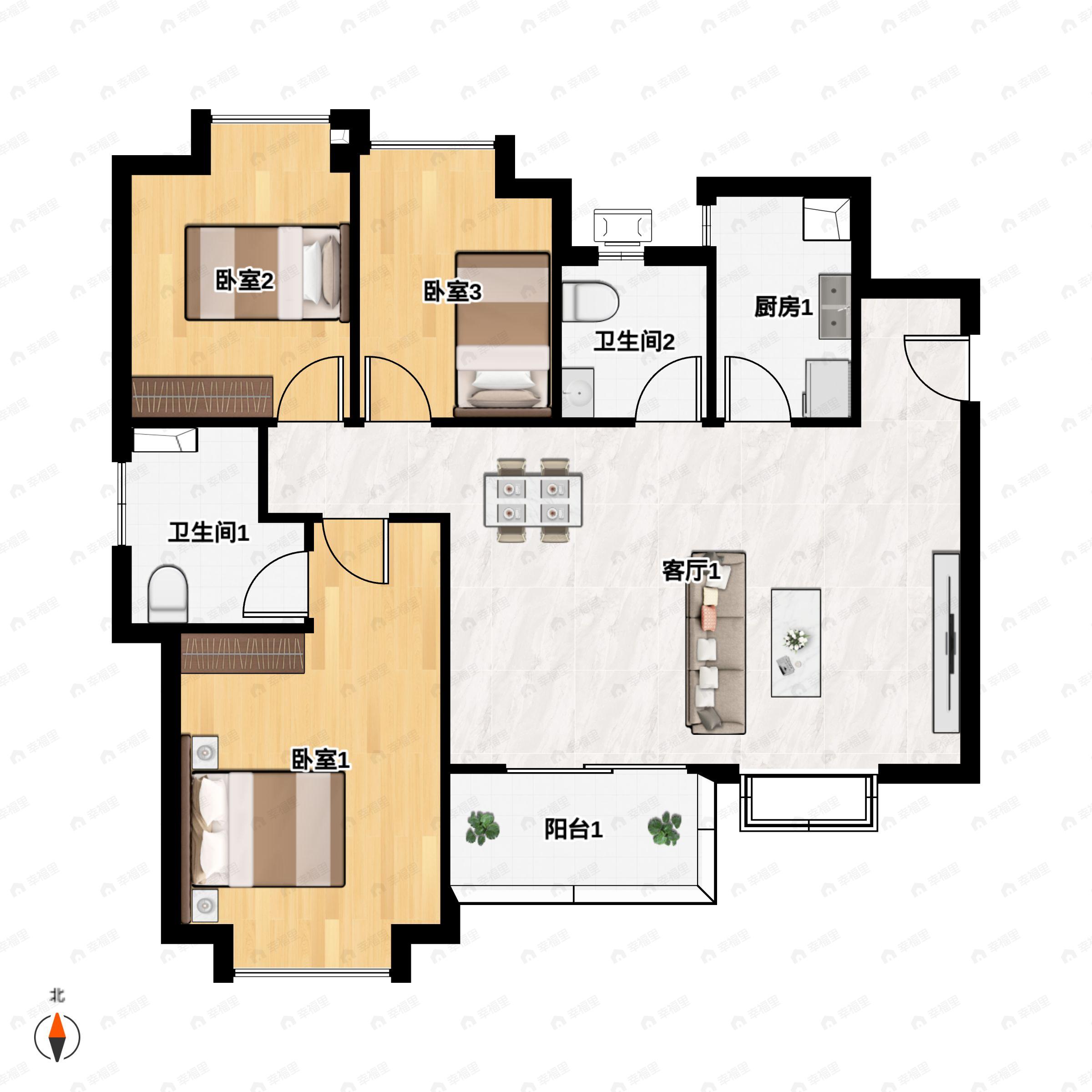 3室2厅2卫建面111平户型图