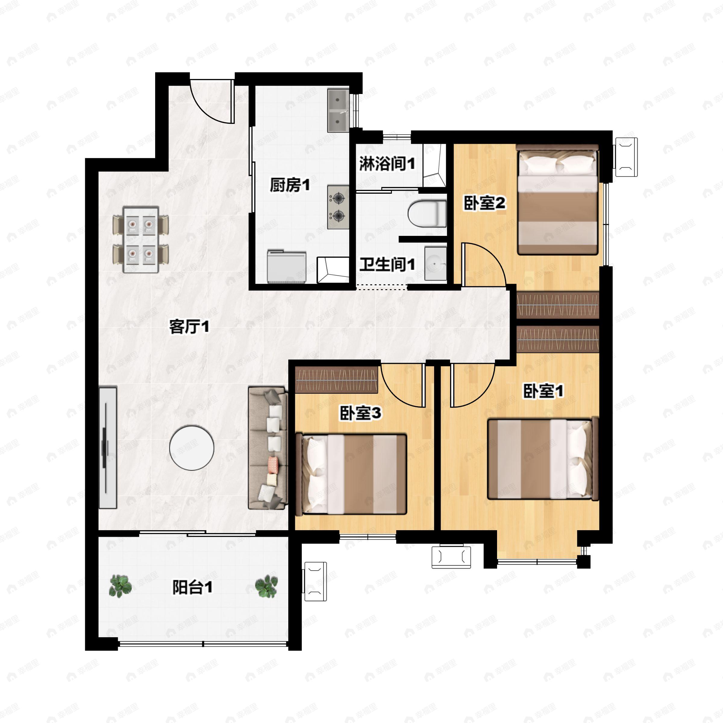 3室2厅1卫建面92平户型图