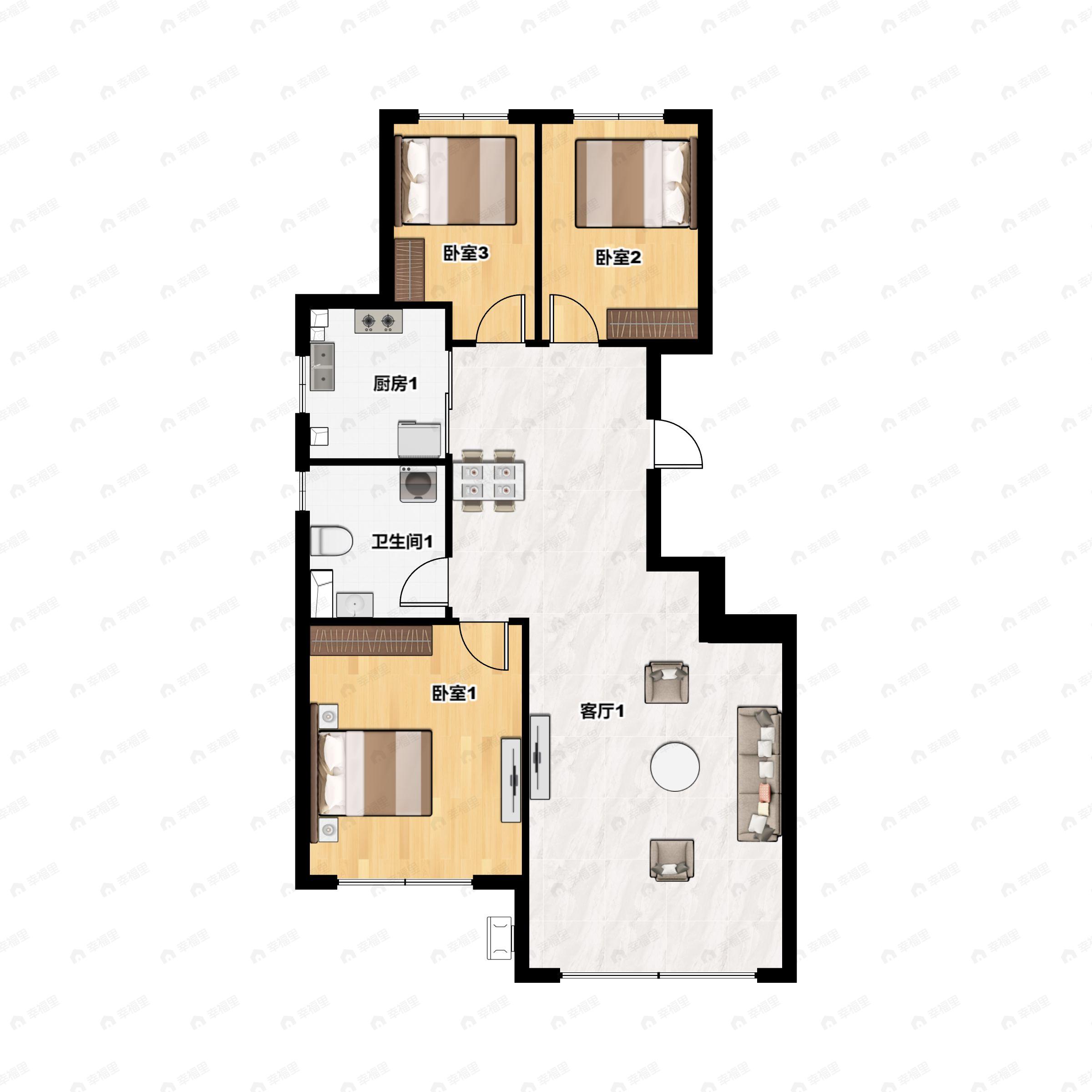 呼和浩特恒大养生谷3室2厅1卫户型图