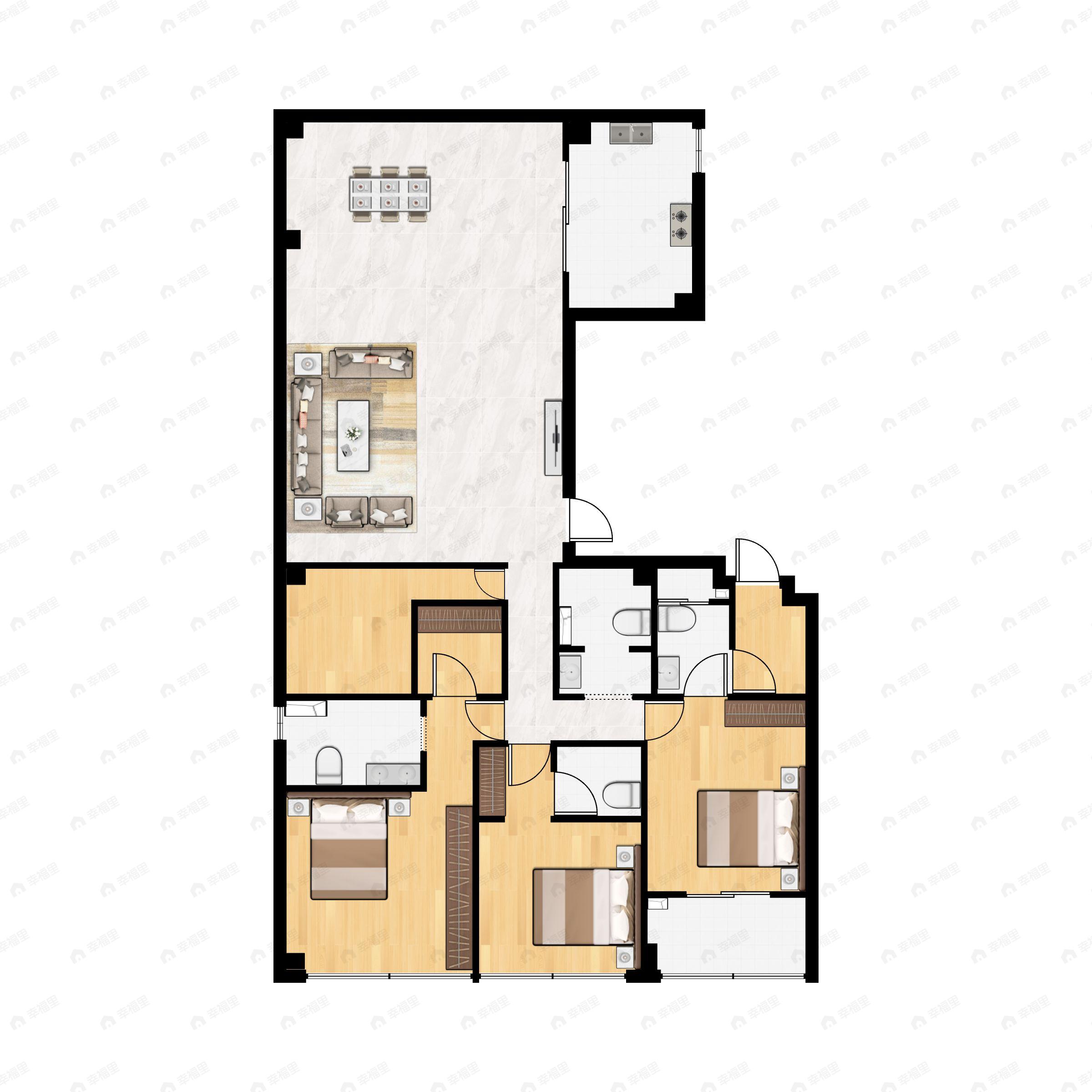 4室2厅4卫建面320m²南户型图