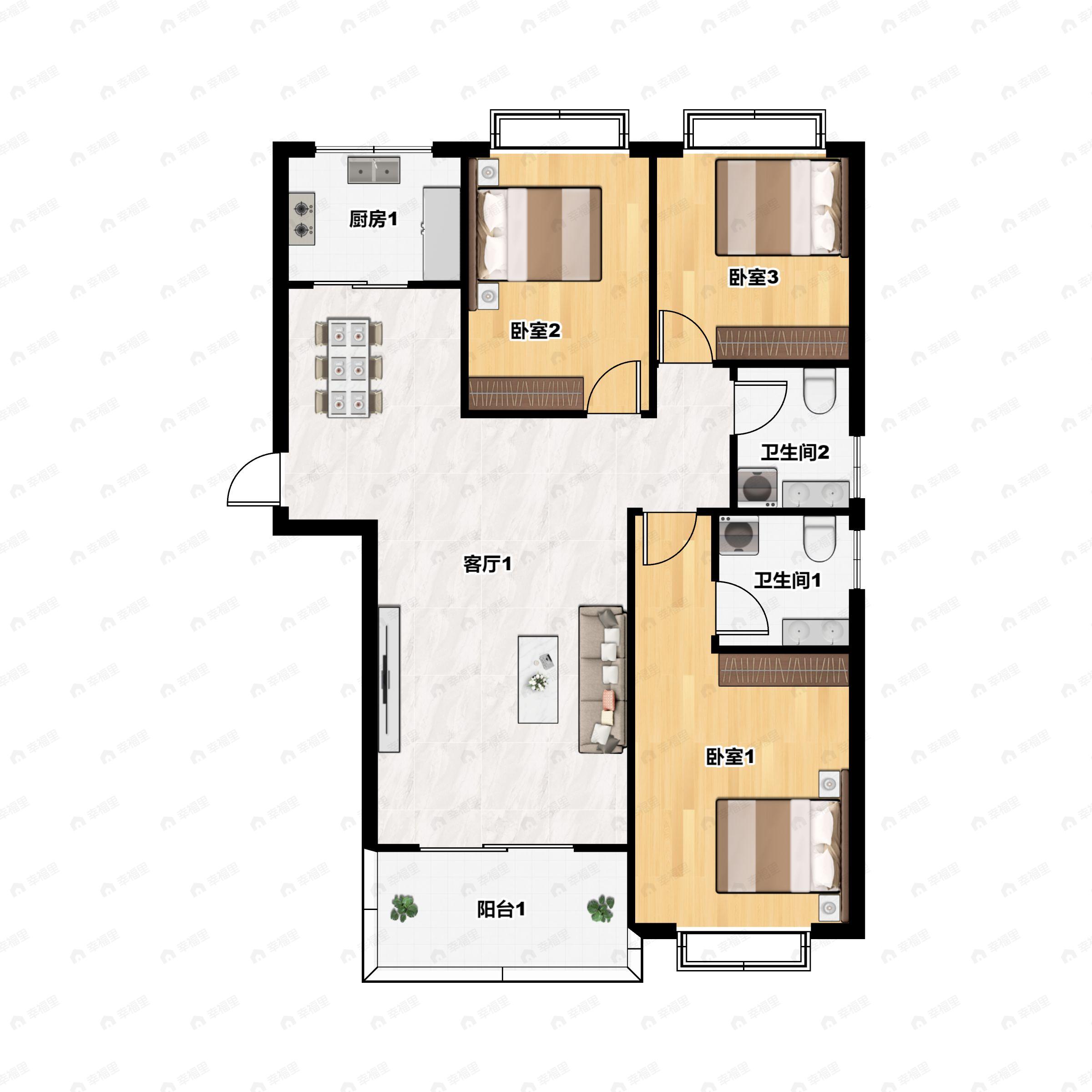 3室2厅2卫建面114平户型图