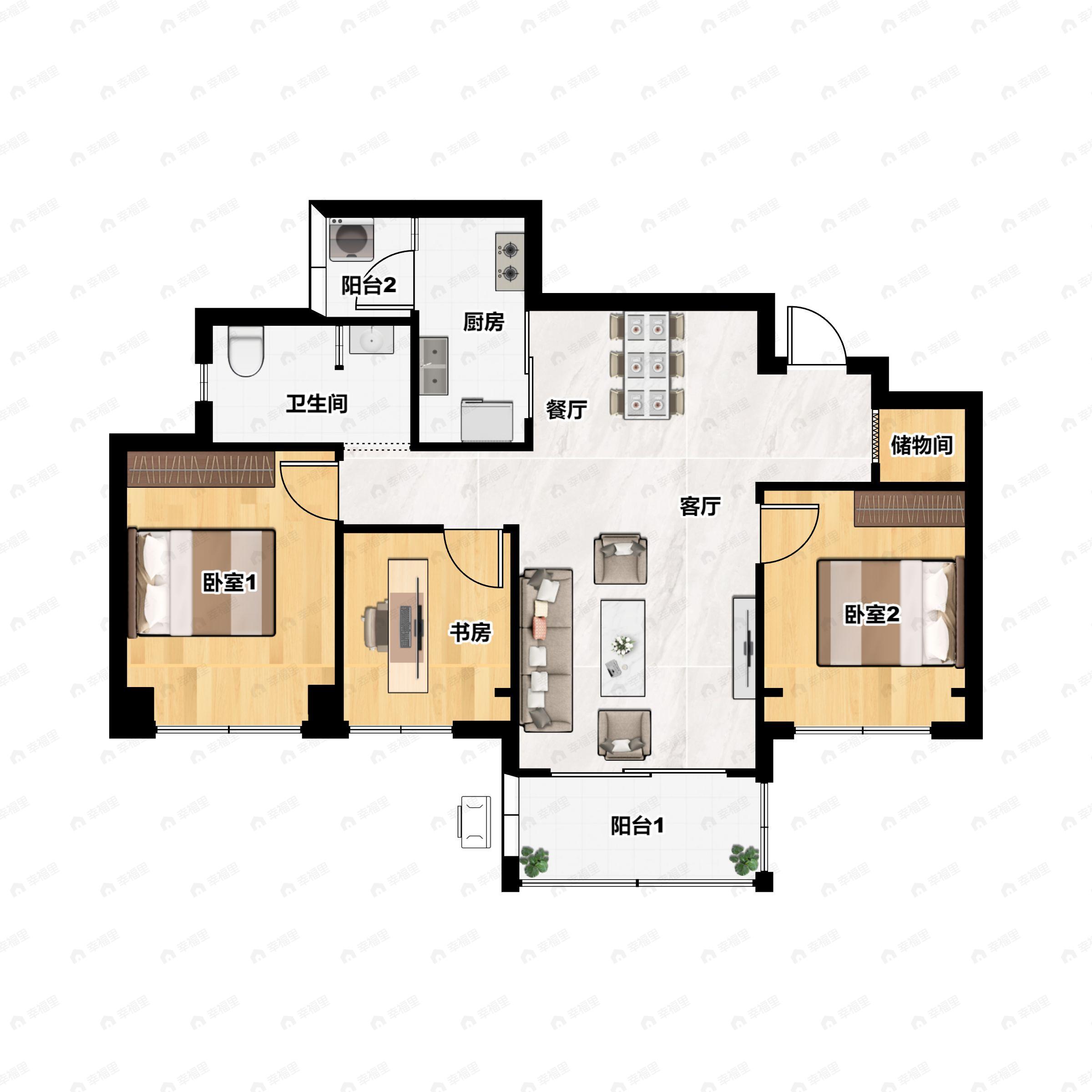 蜀道翰文府3室2厅1卫户型图