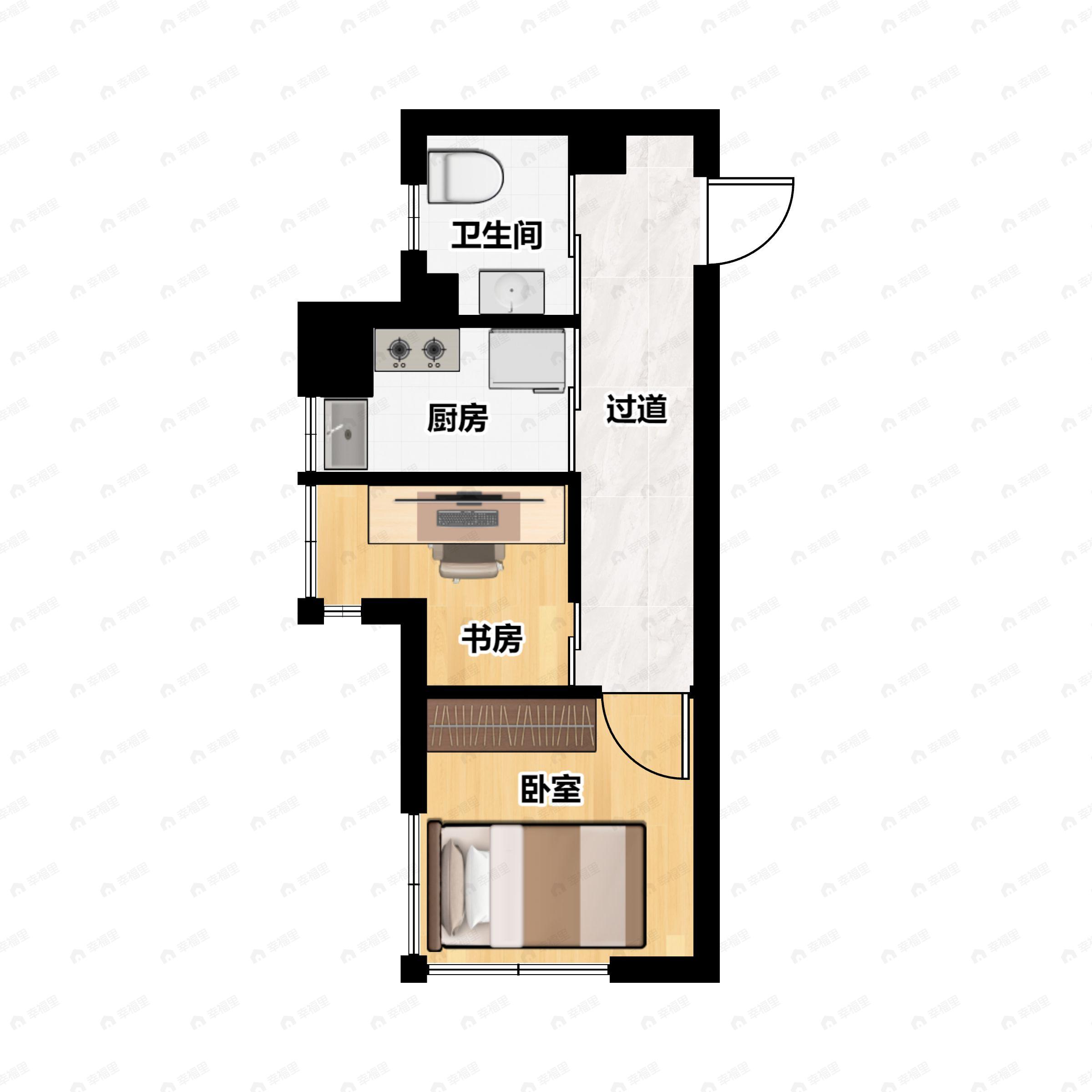 2室1厅1卫建面31平户型图