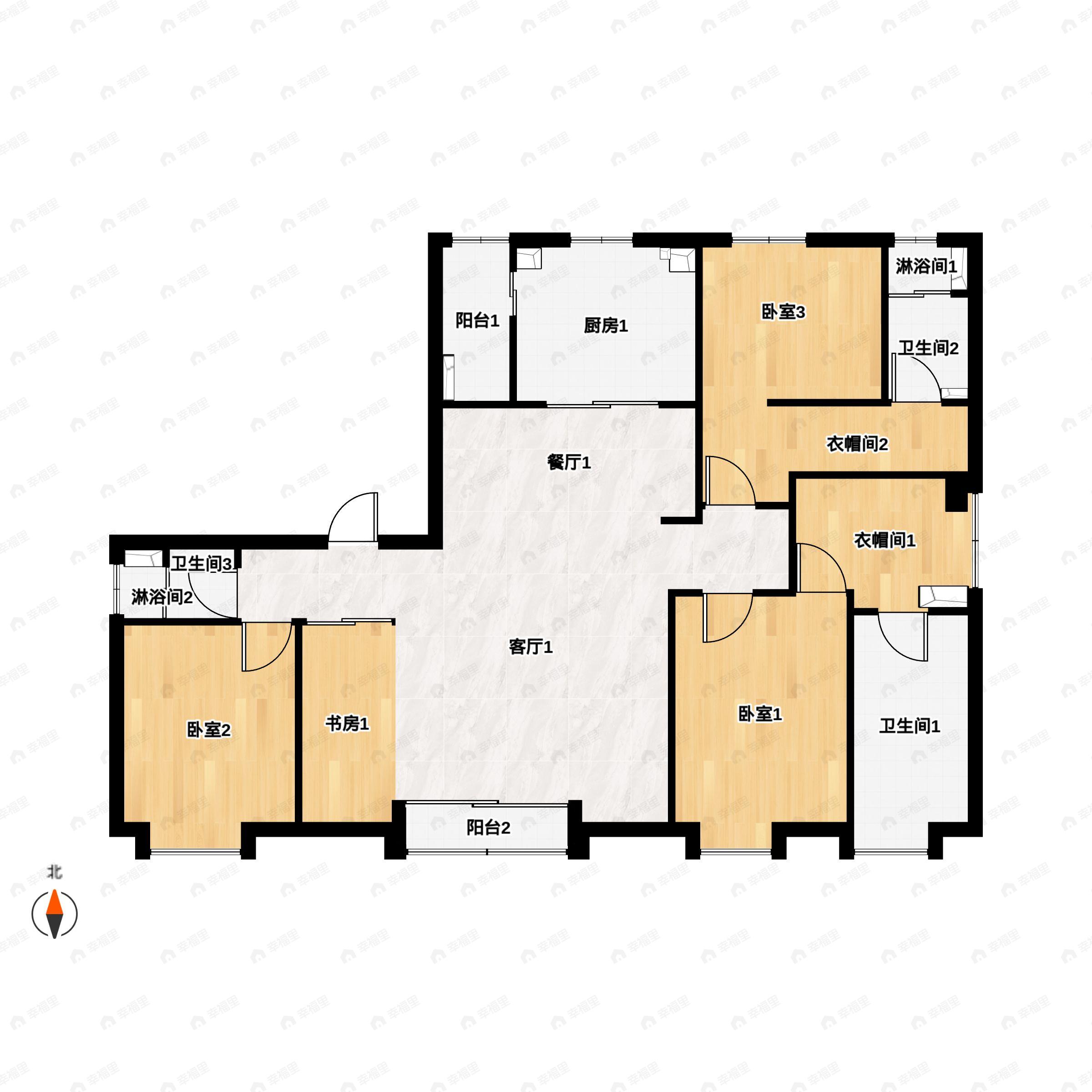 3室2厅3卫建面288平南户型图