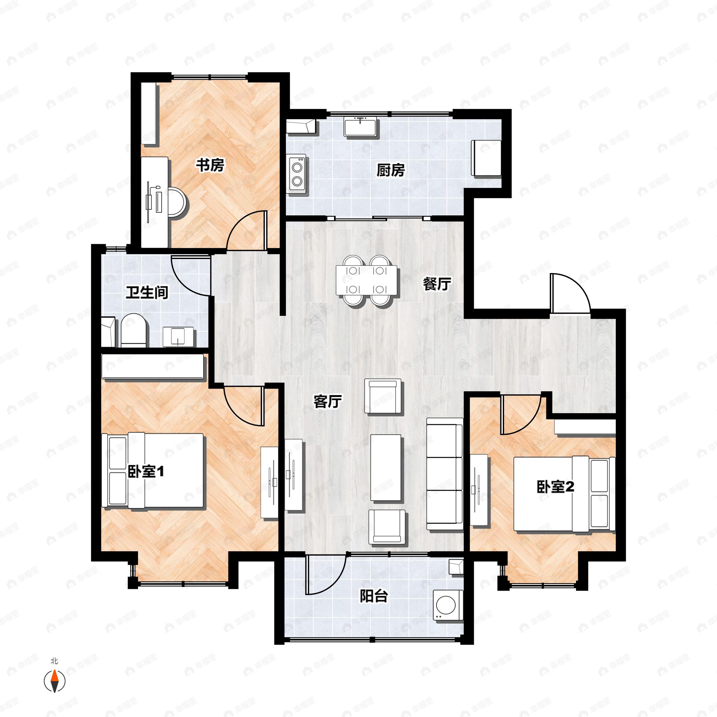 3室2厅1卫建面87平户型图