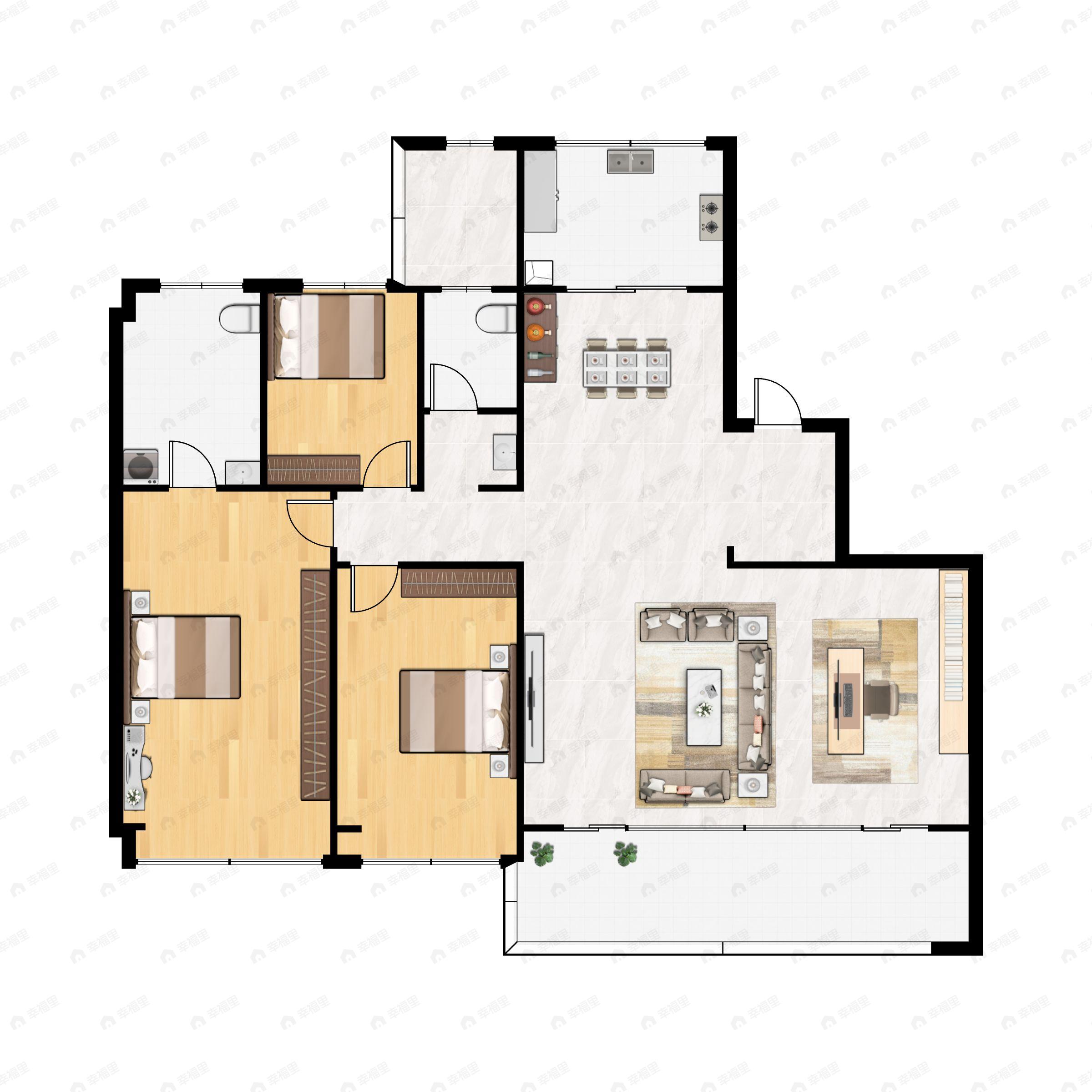 3室2厅2卫建面182m²南户型图
