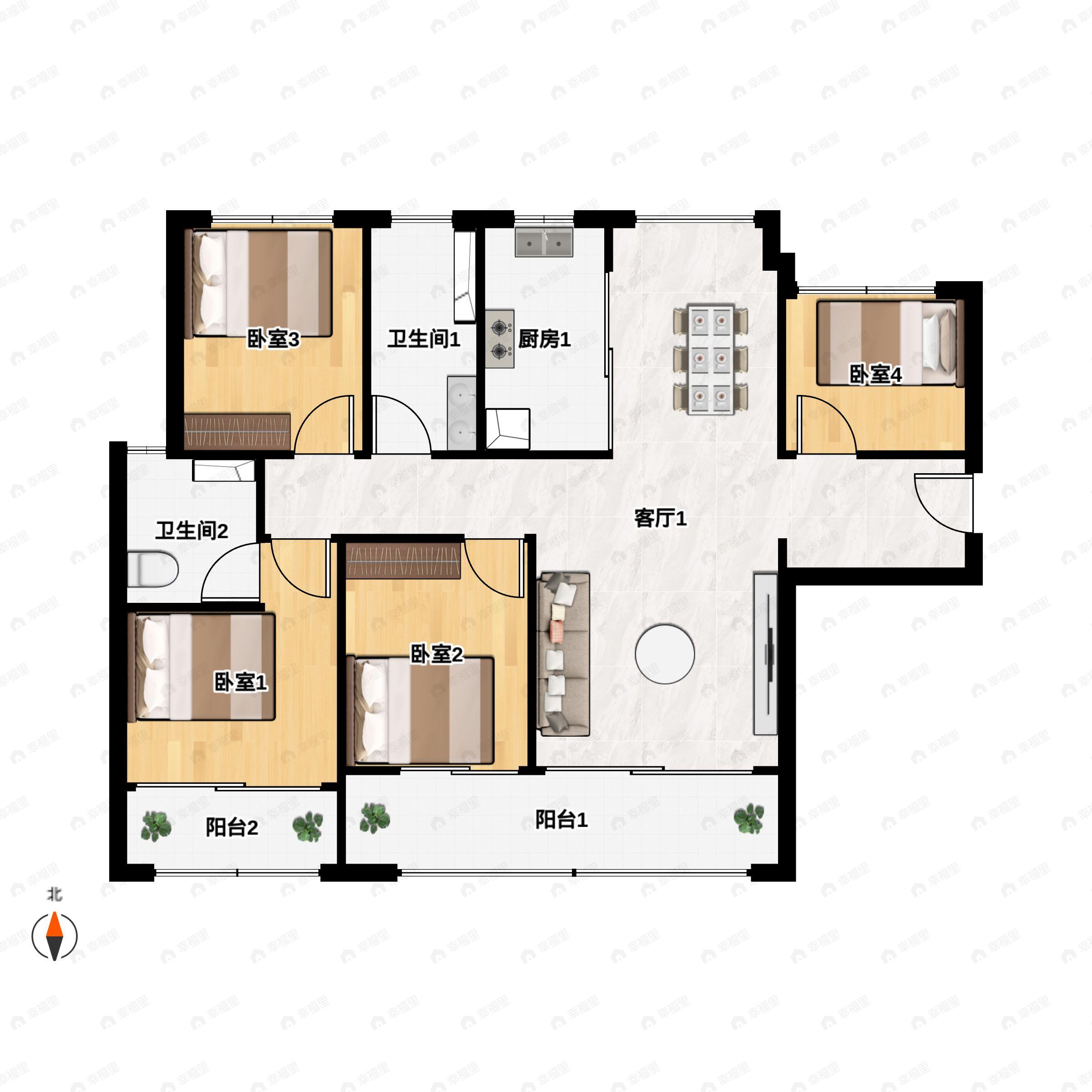 4室2厅2卫建面121平户型图