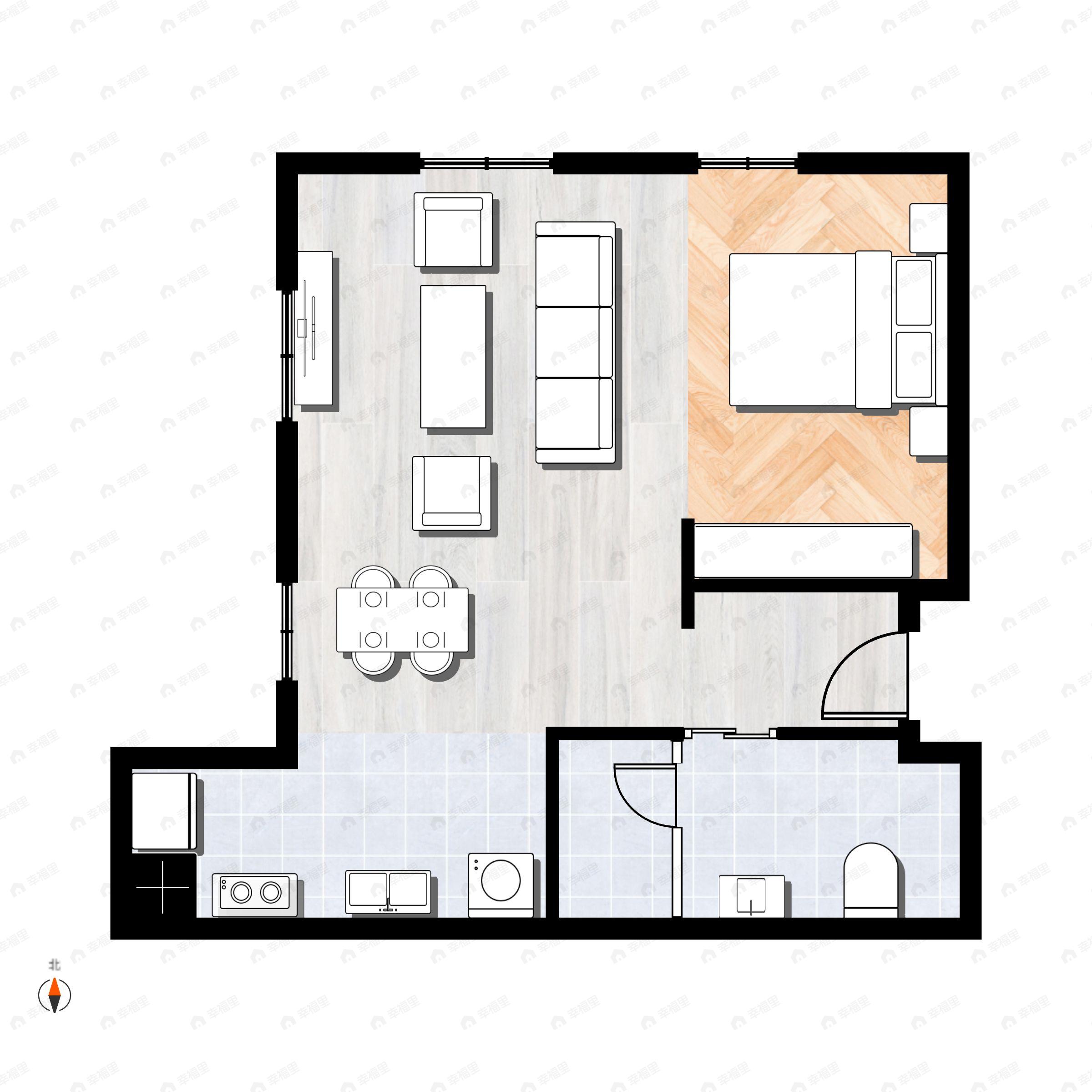 1室1厅1卫建面71m²北|南|西|东户型图