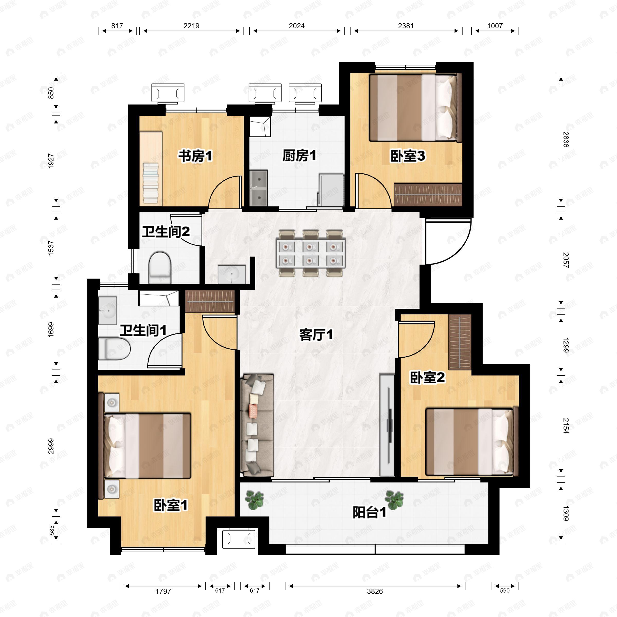 4室2厅2卫建面110平南户型图