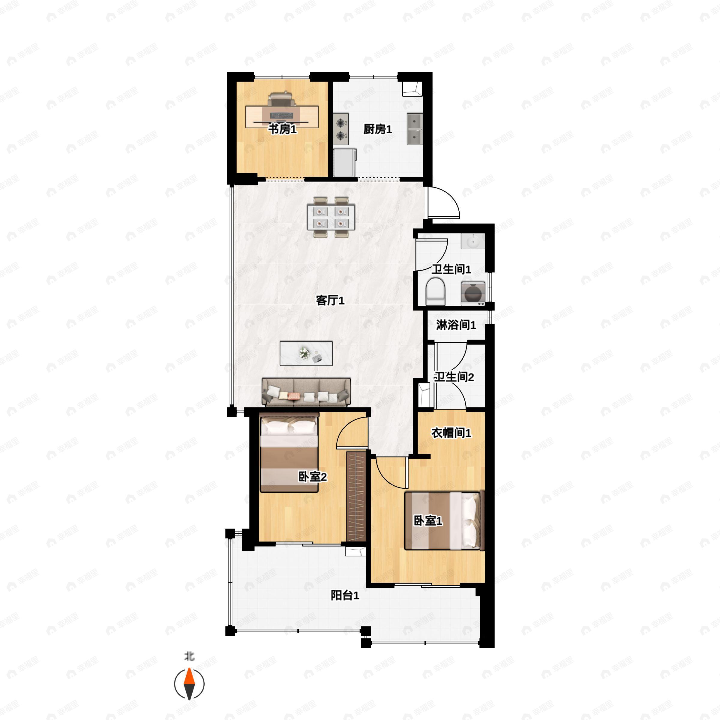 3室2厅2卫建面105平户型图