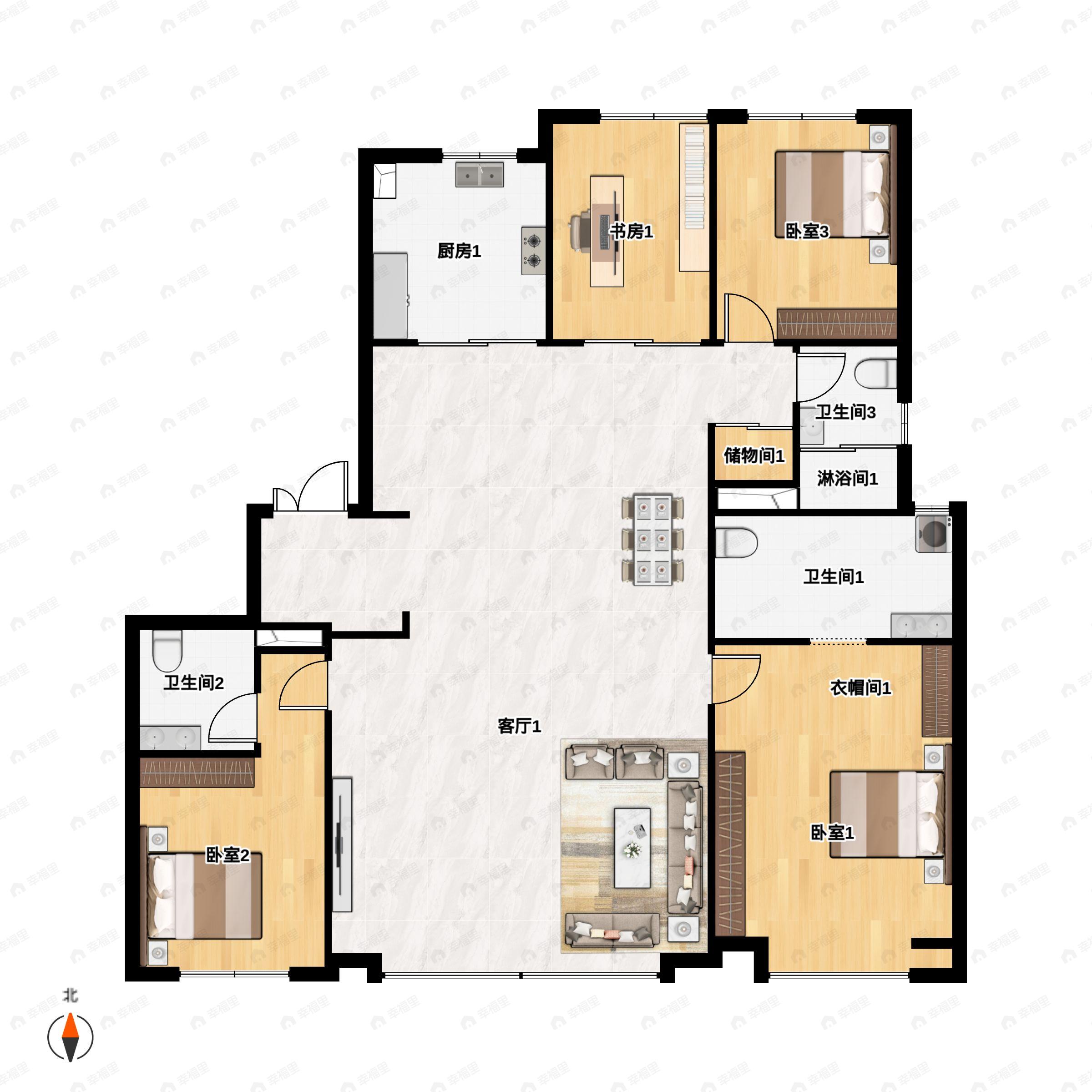 4室2厅3卫建面196平户型图