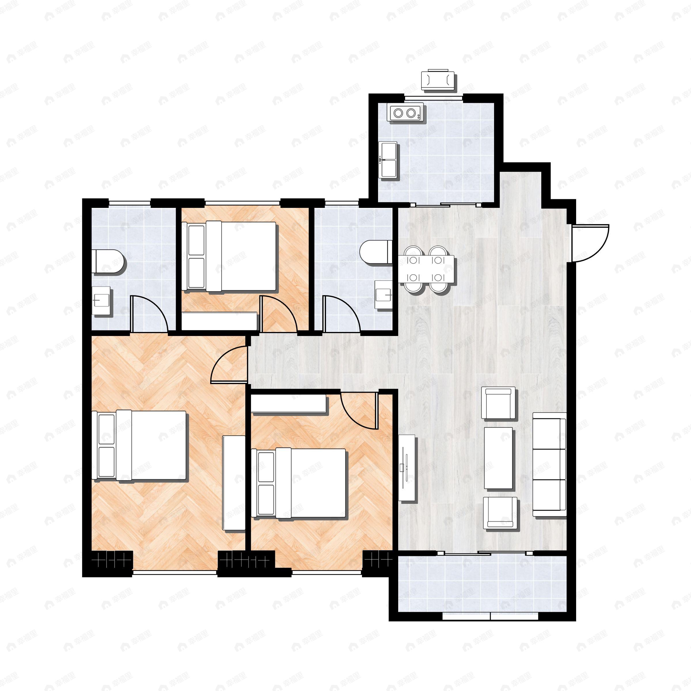 3室2厅2卫建面105平户型图