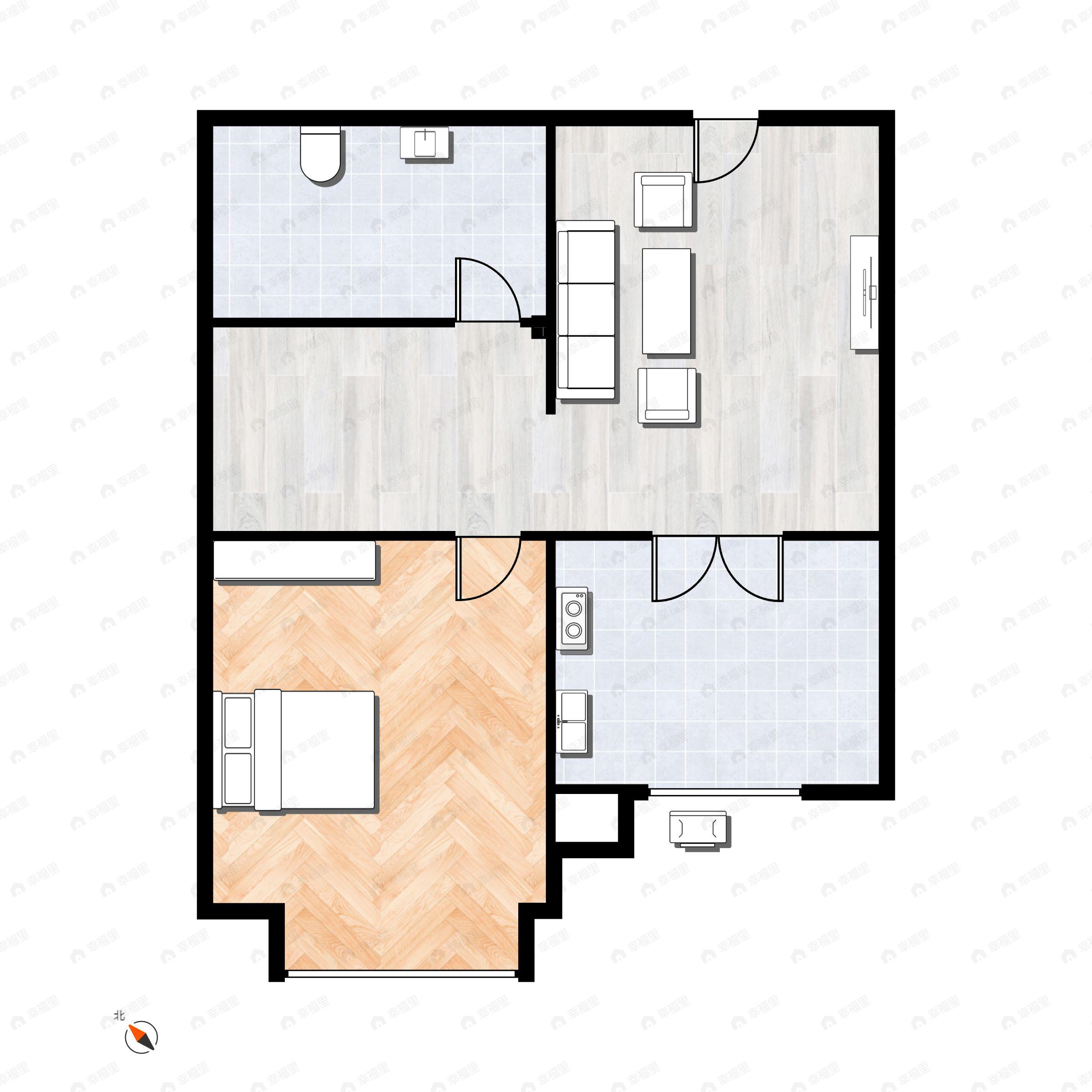 1室1厅1卫建面56平户型图
