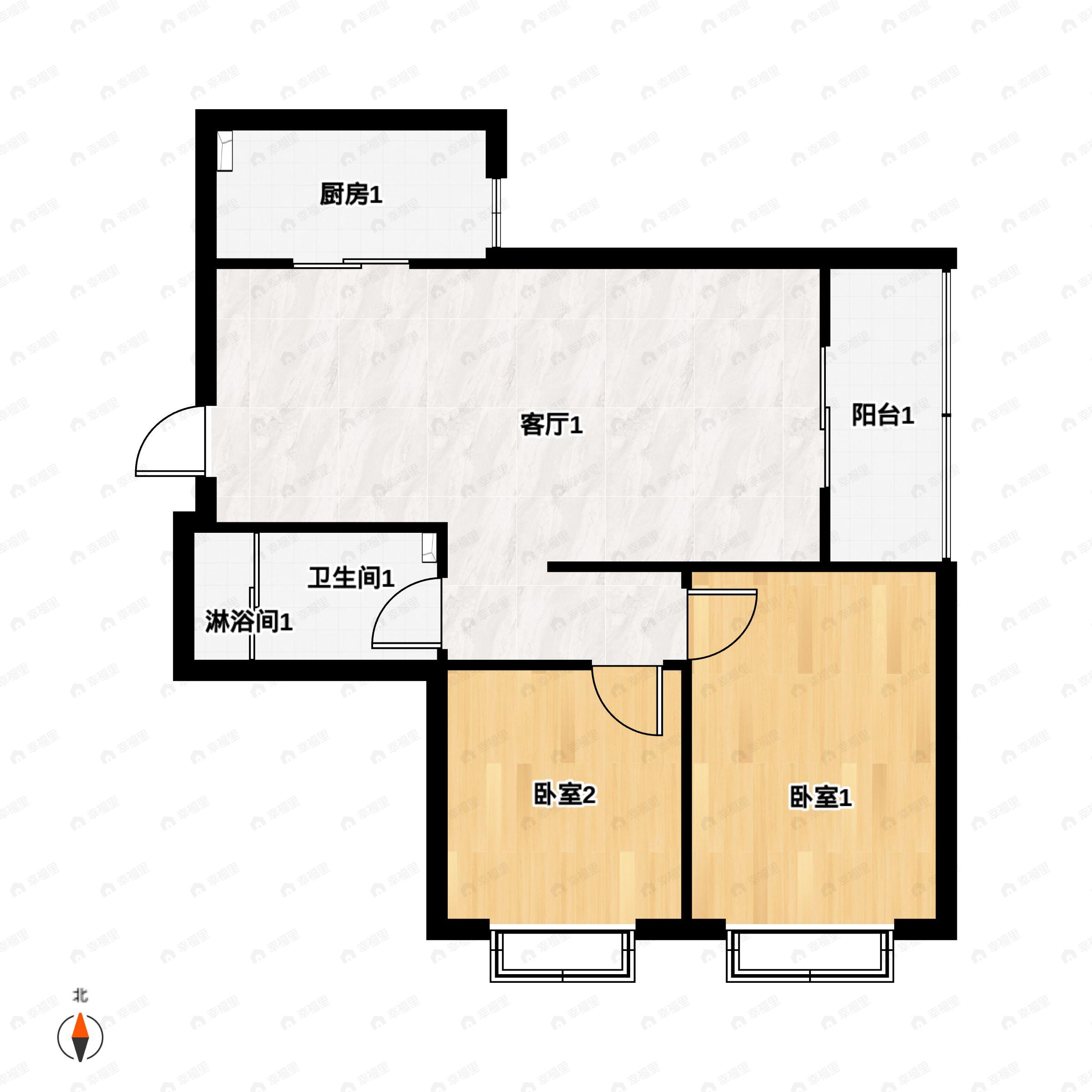 2室2厅1卫建面90平户型图