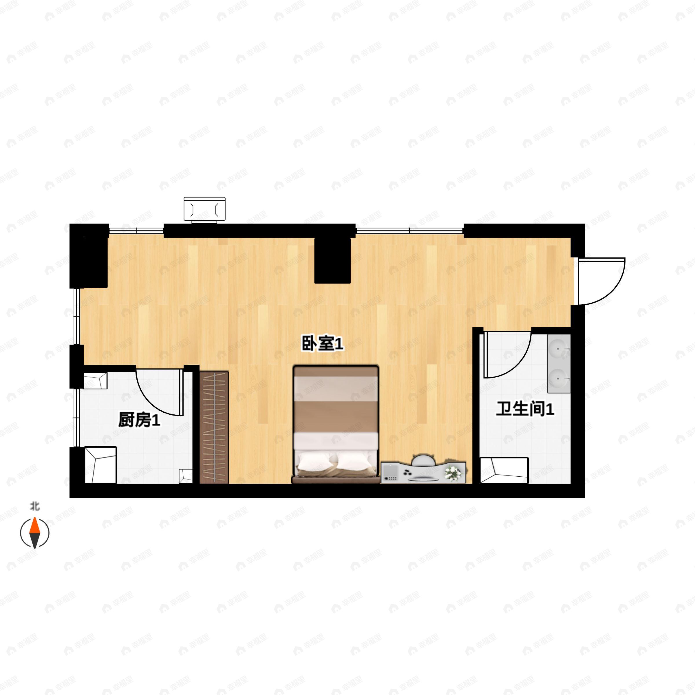 1室1厅1卫建面49m²西户型图