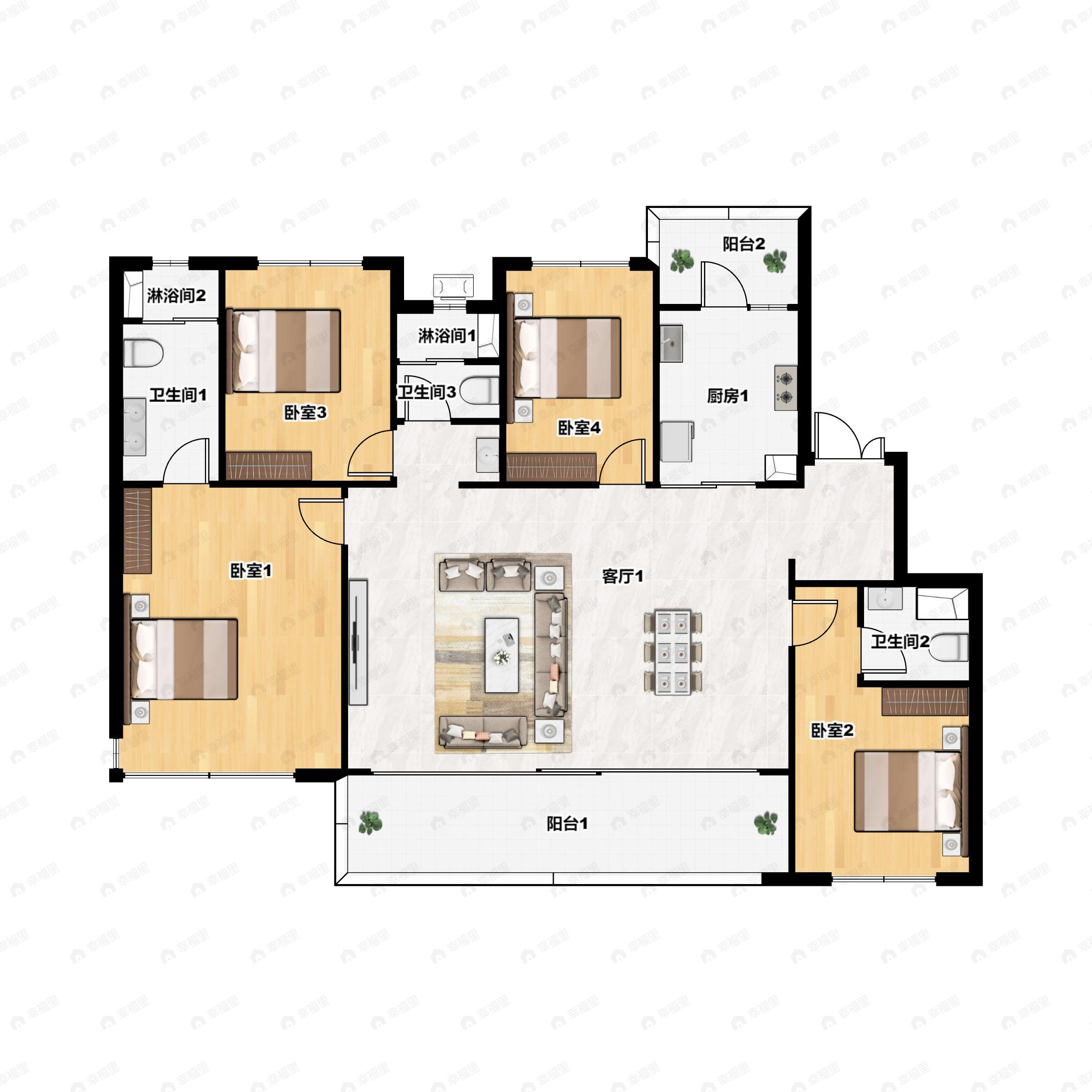 4室2厅3卫建面143平户型图