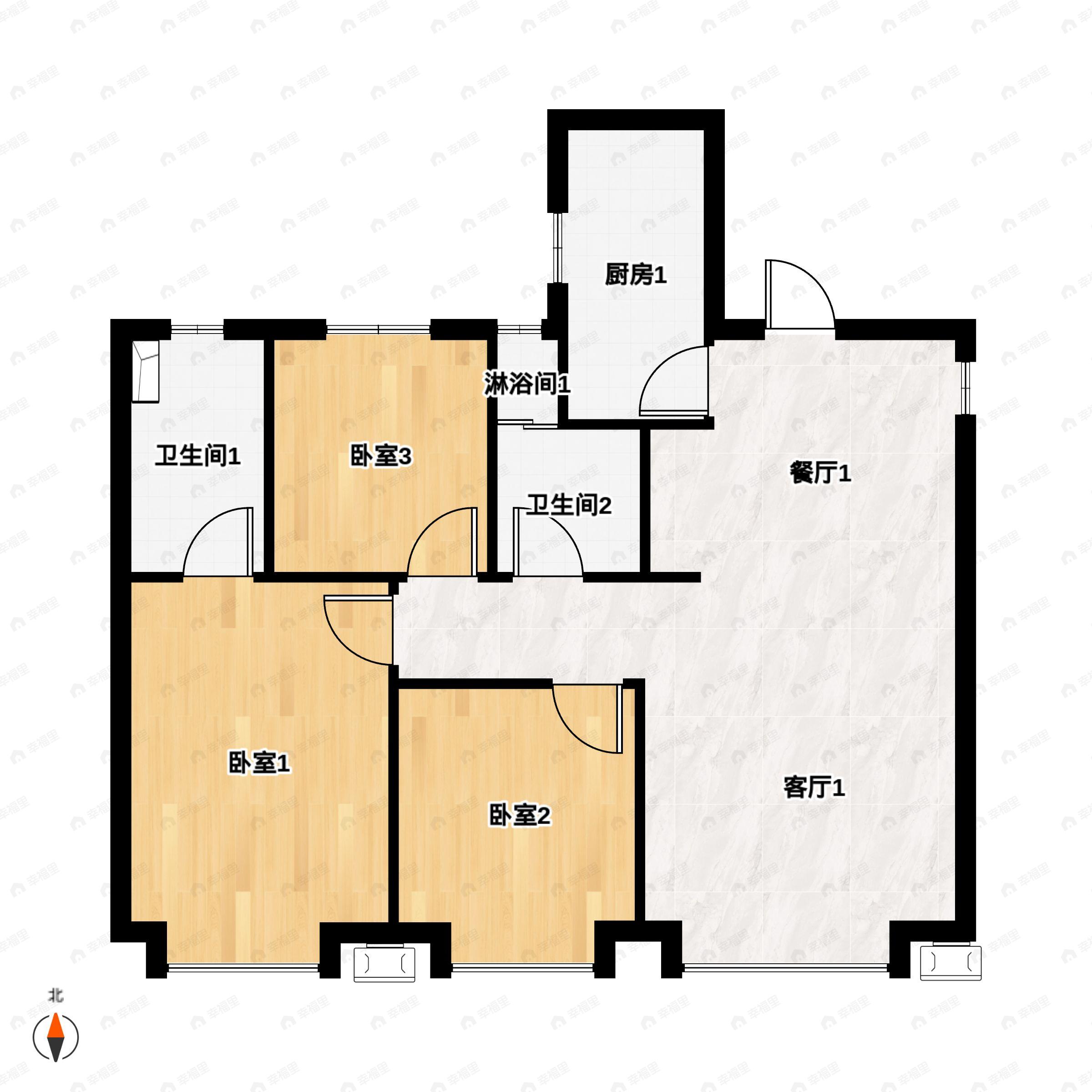 3室2厅2卫建面104平户型图