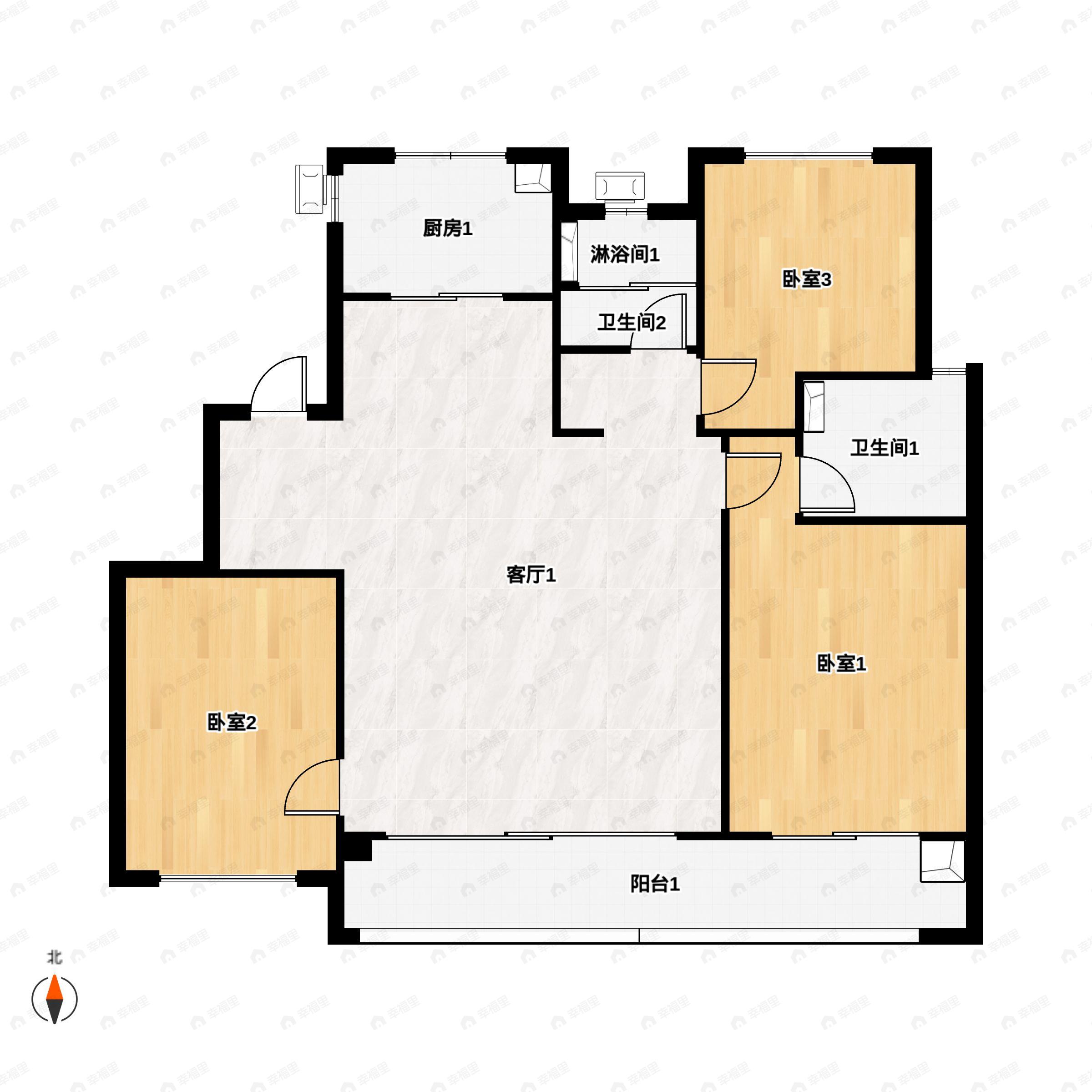 3室2厅2卫建面116m²南户型图