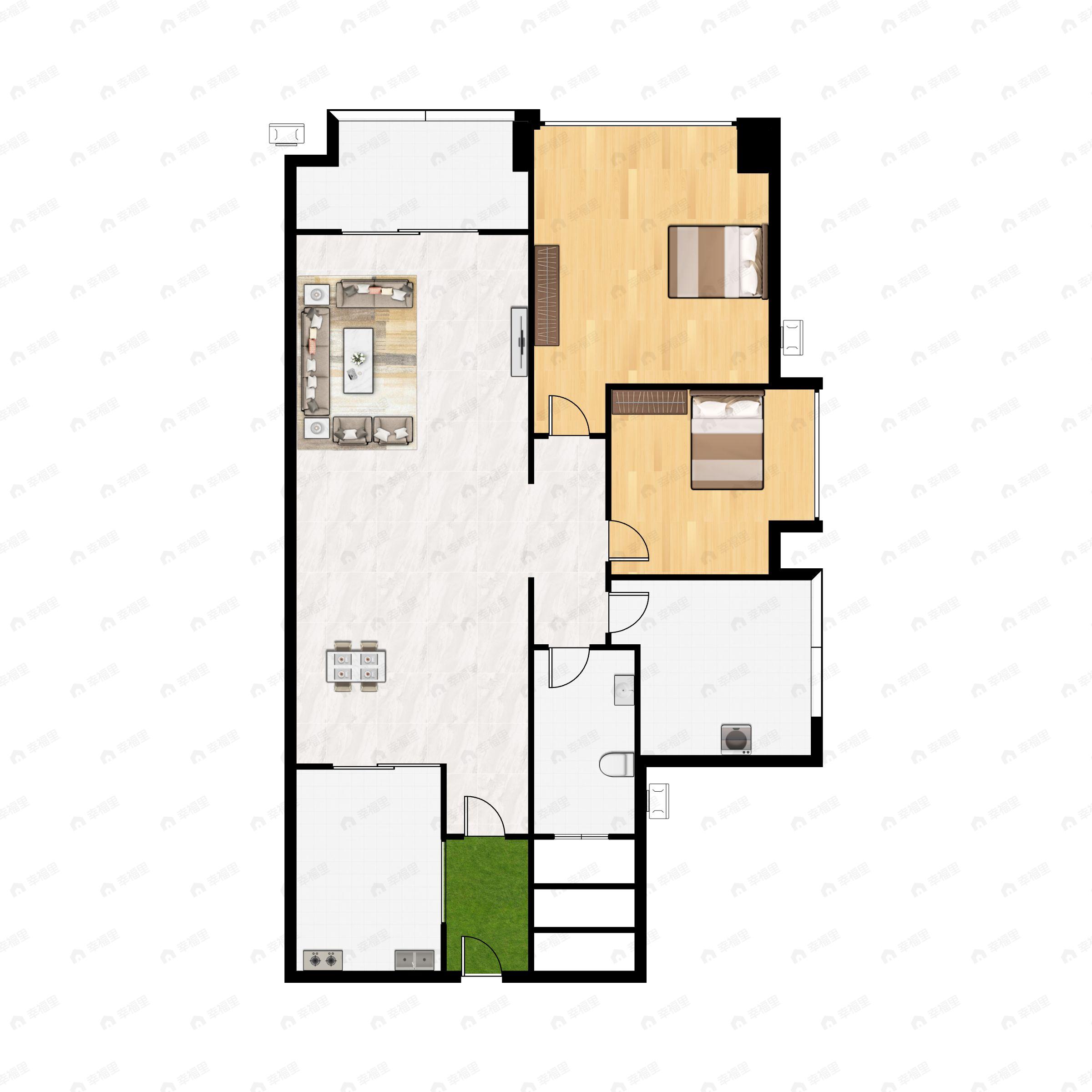 2室2厅1卫建面90平户型图