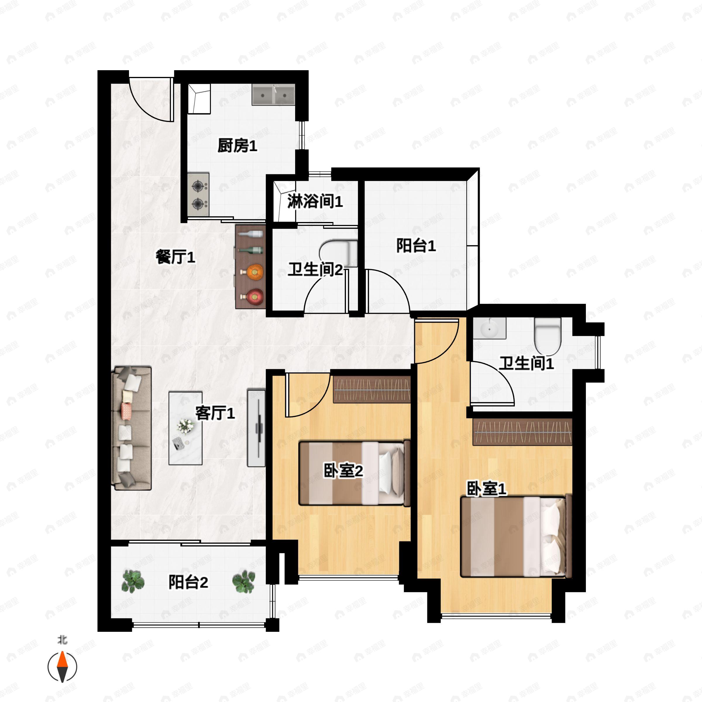 2室建面97平户型图