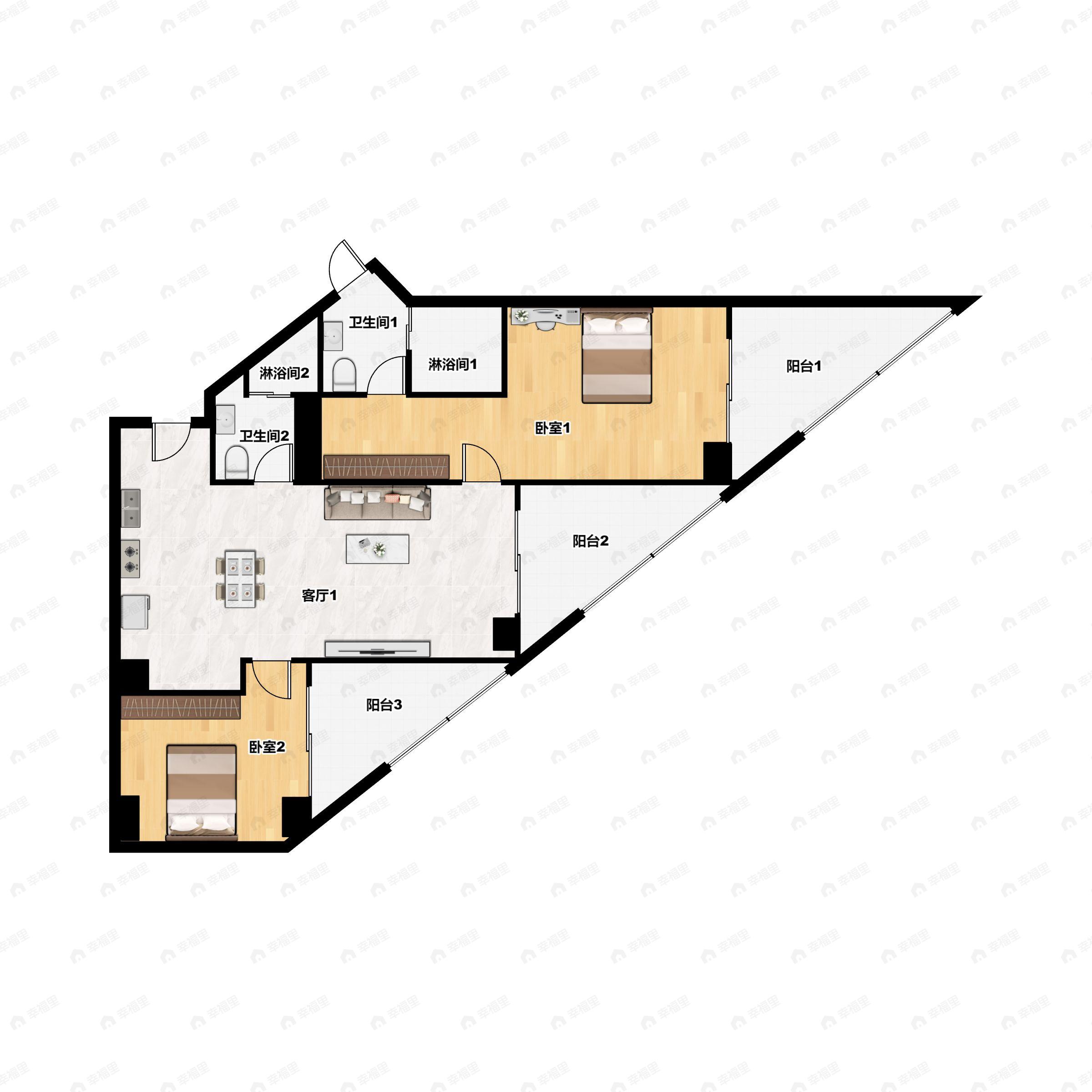 2室2厅2卫建面145平户型图