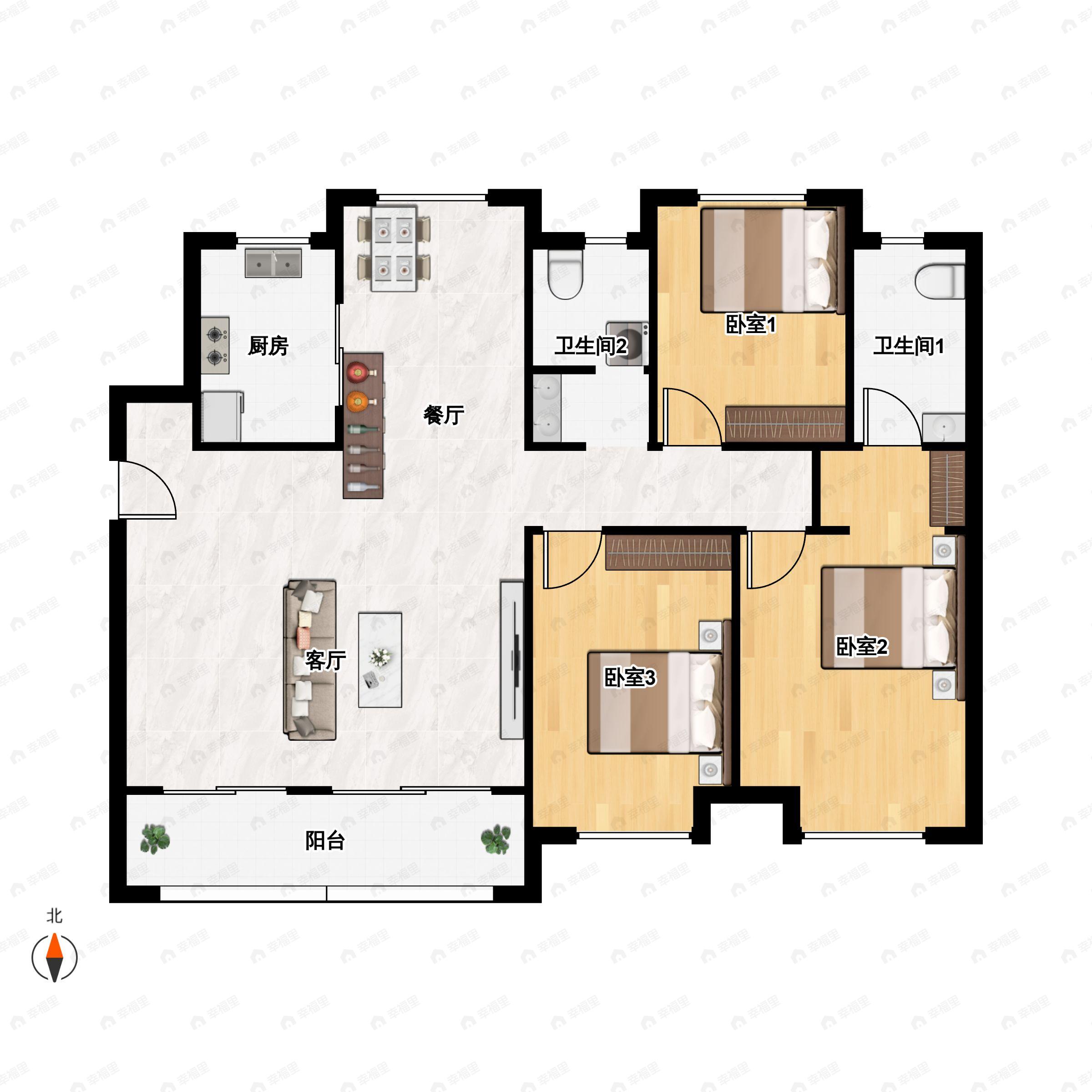 3室2厅2卫建面143平户型图