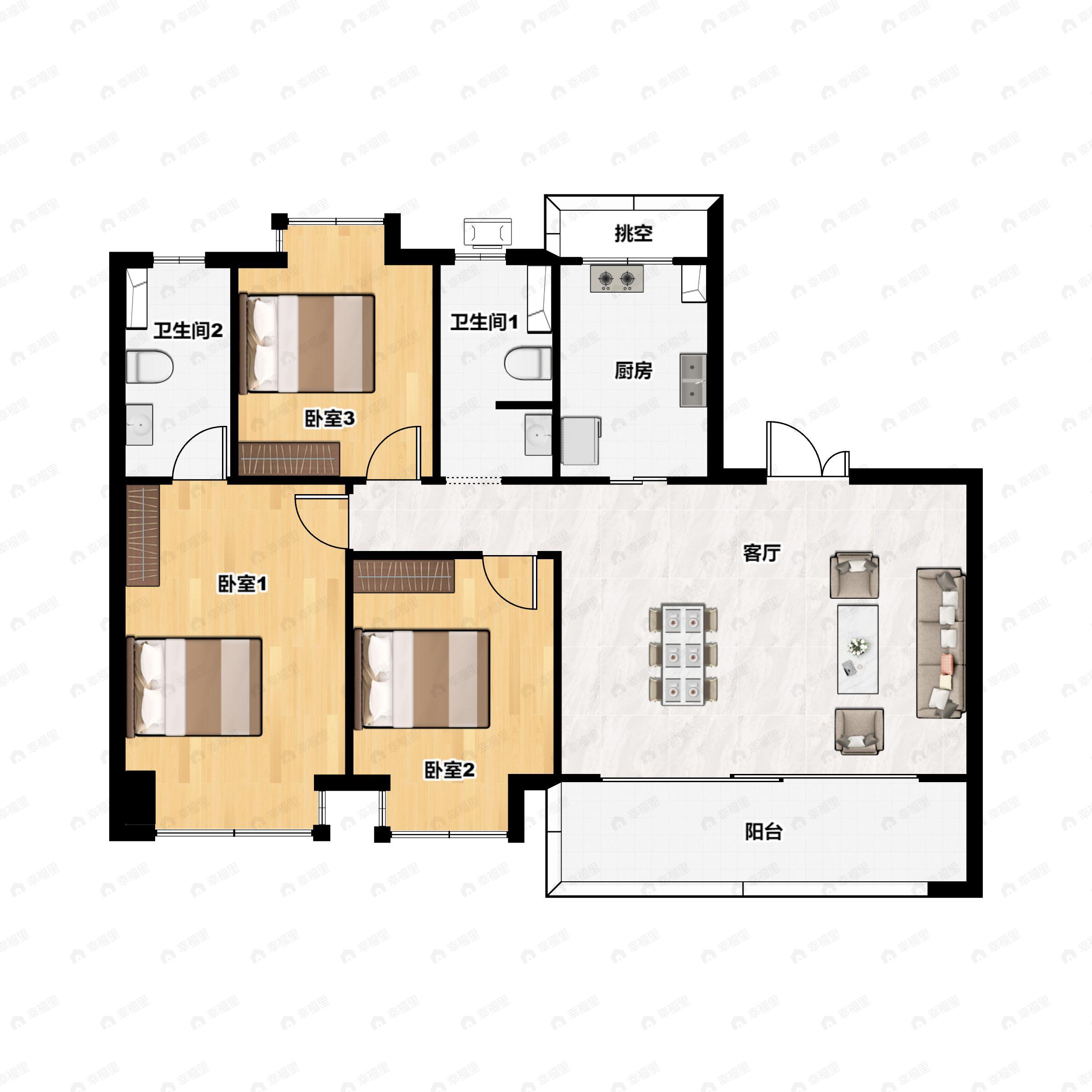 3室2厅2卫建面120平户型图