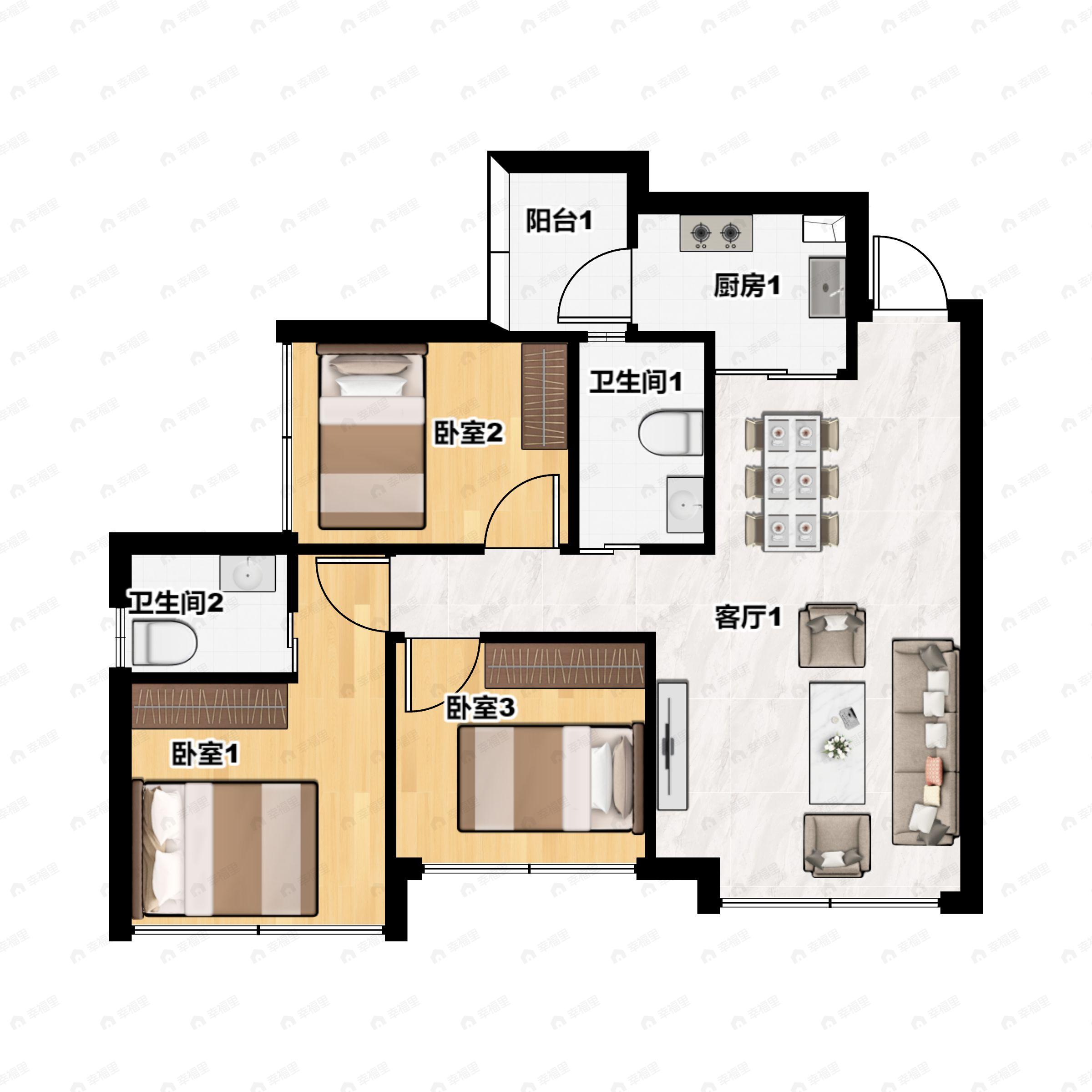 3室2厅2卫建面94平户型图
