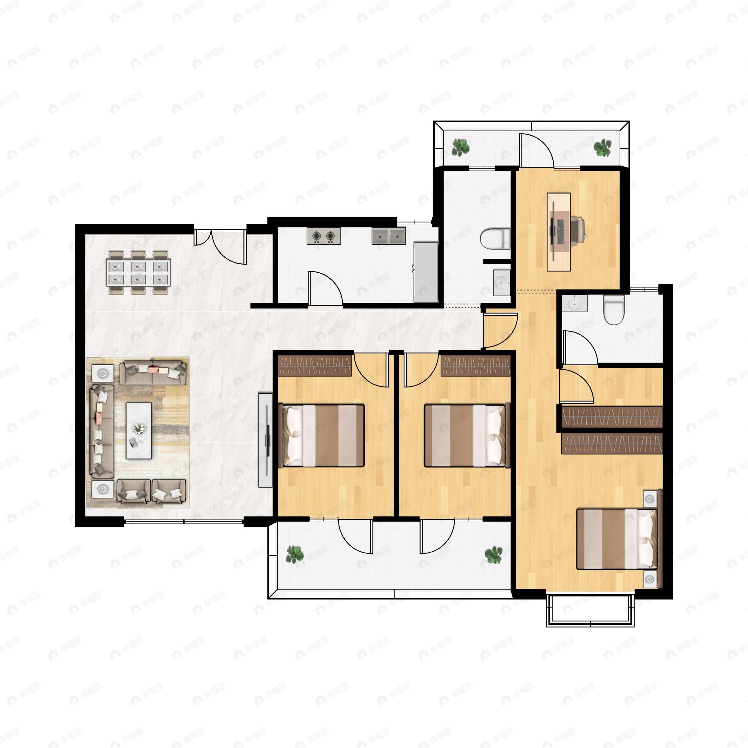 4室2厅2卫建面167平西南户型图