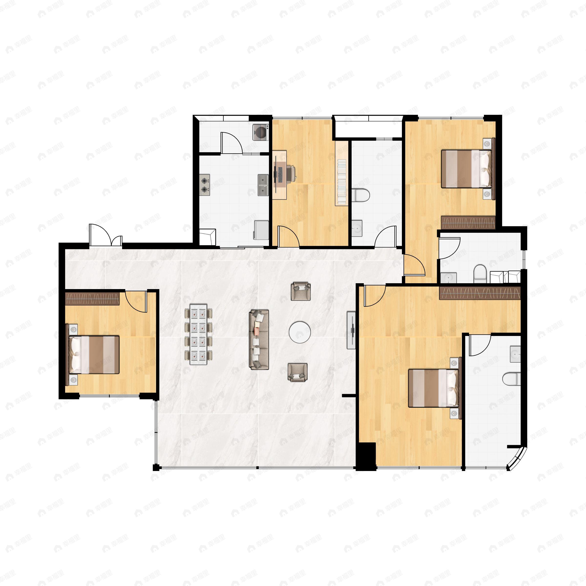 4室2厅3卫建面191平南户型图
