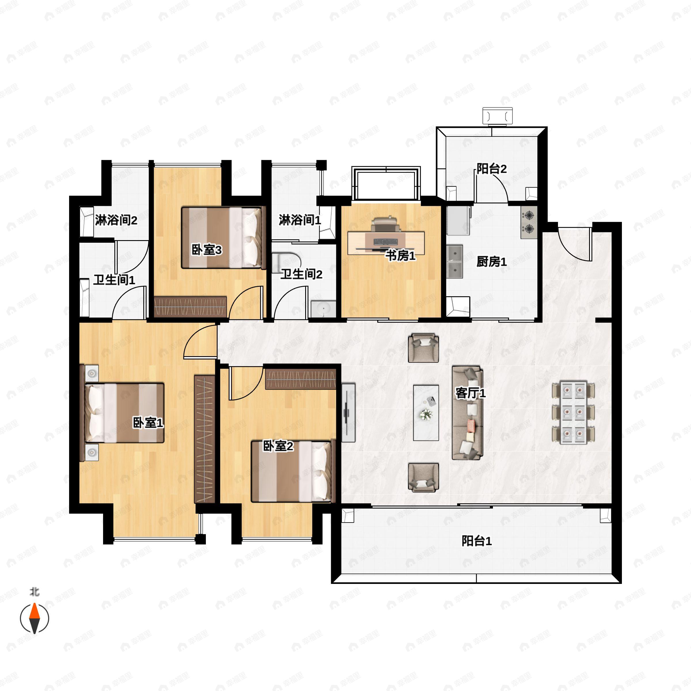 4室2厅2卫建面143平南|北户型图