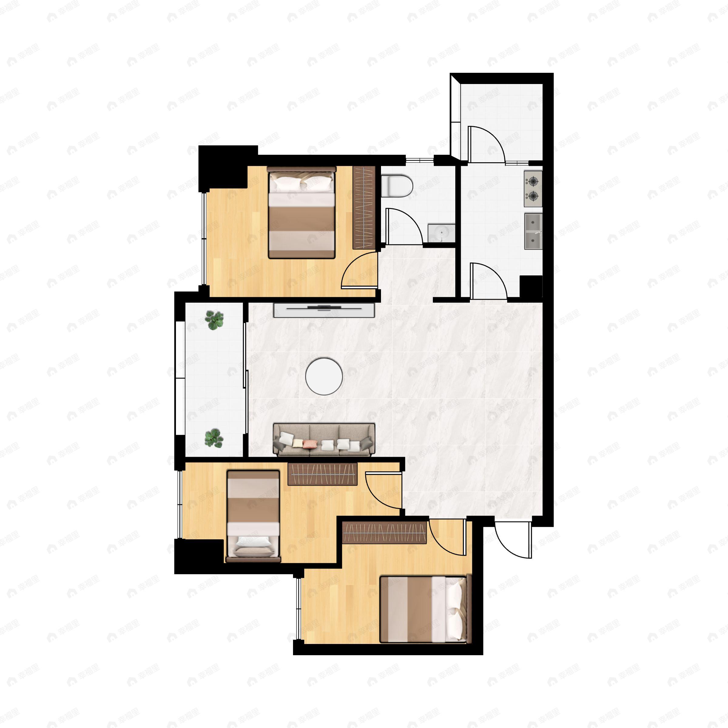 北京城建龙樾生态城3室2厅1卫户型图