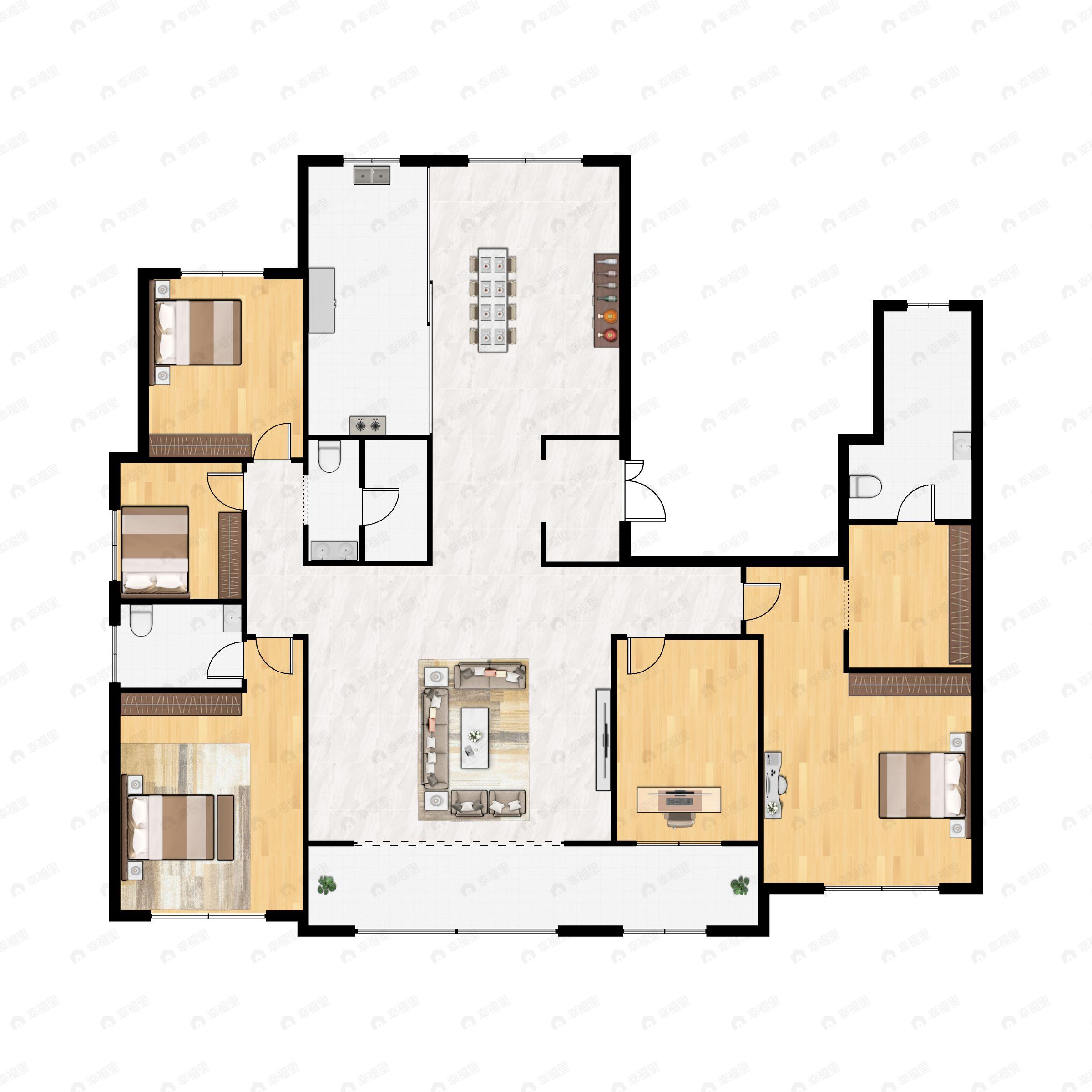 5室2厅3卫建面252平北|南户型图