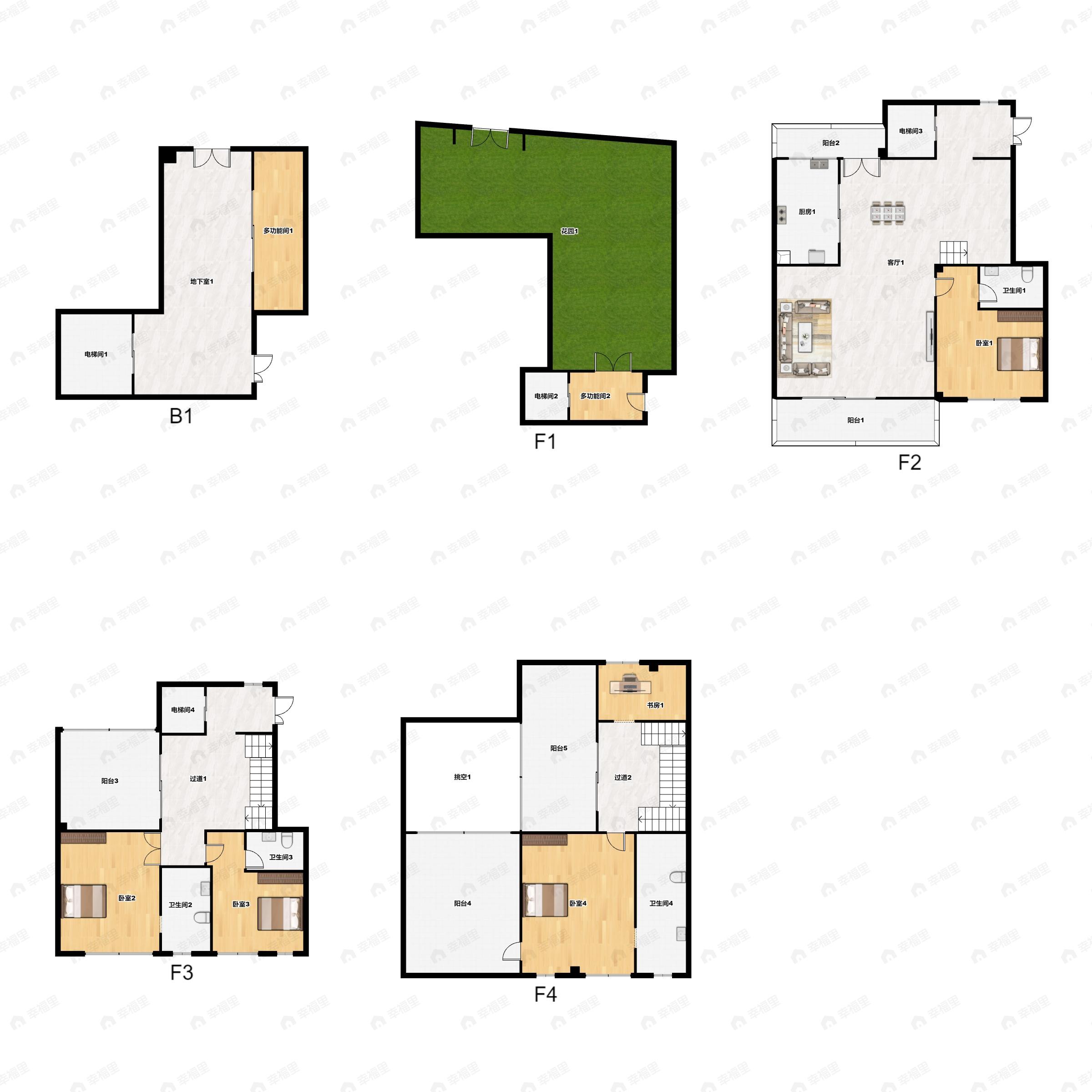 4室3厅4卫建面477平户型图